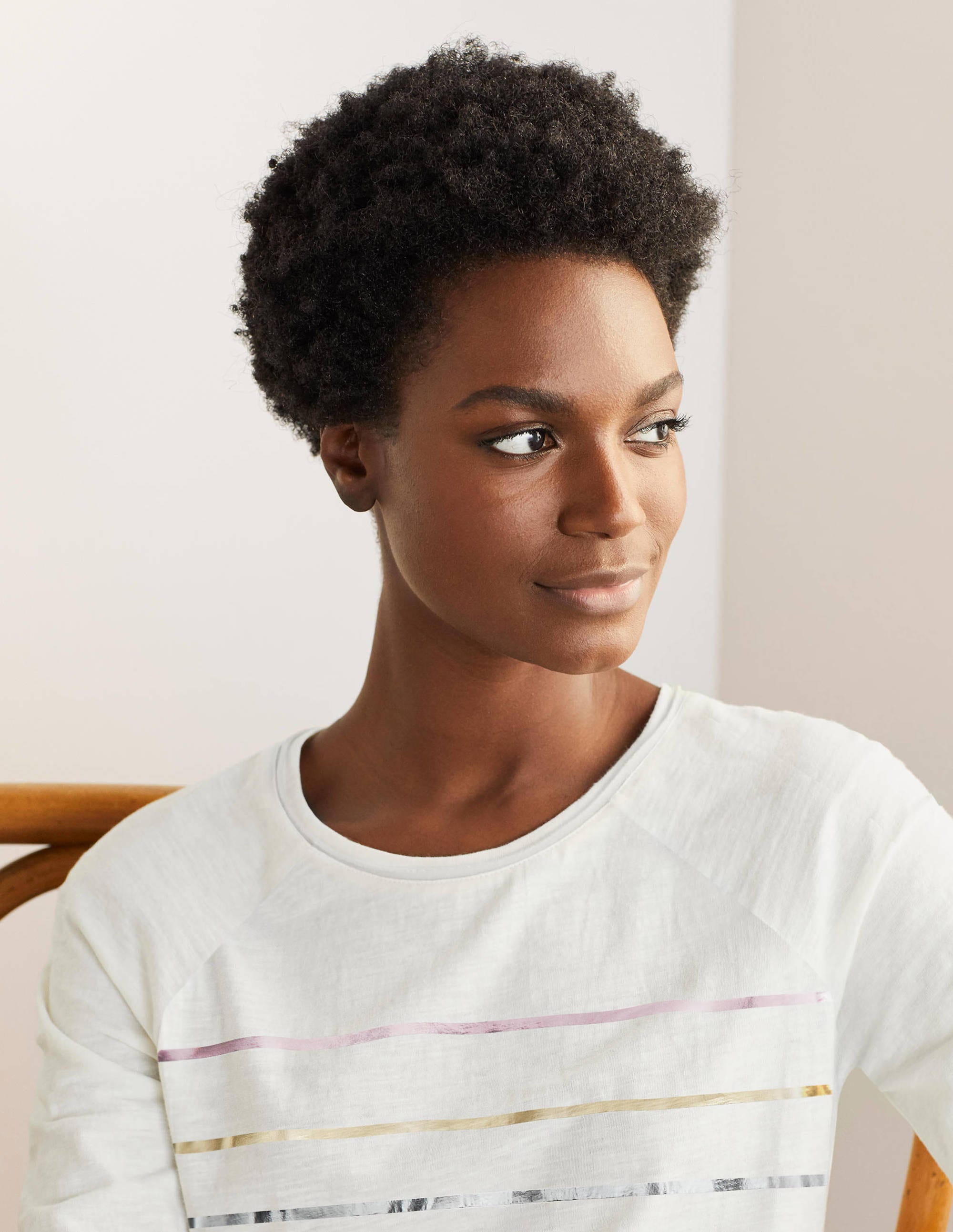 Lorna Baseball Jersey Top-Ivory, Foil Placement Stripe - Image 4