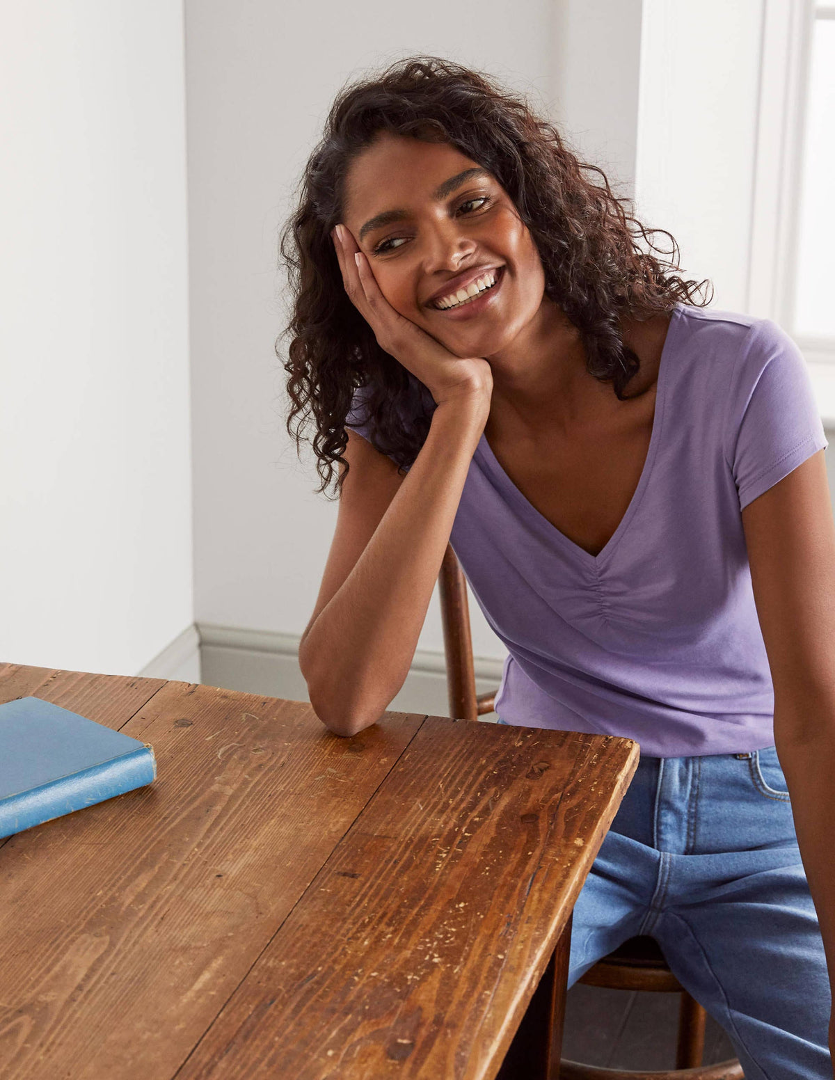 Supersoft Ruched V-Neck Top-Cool Violet-1