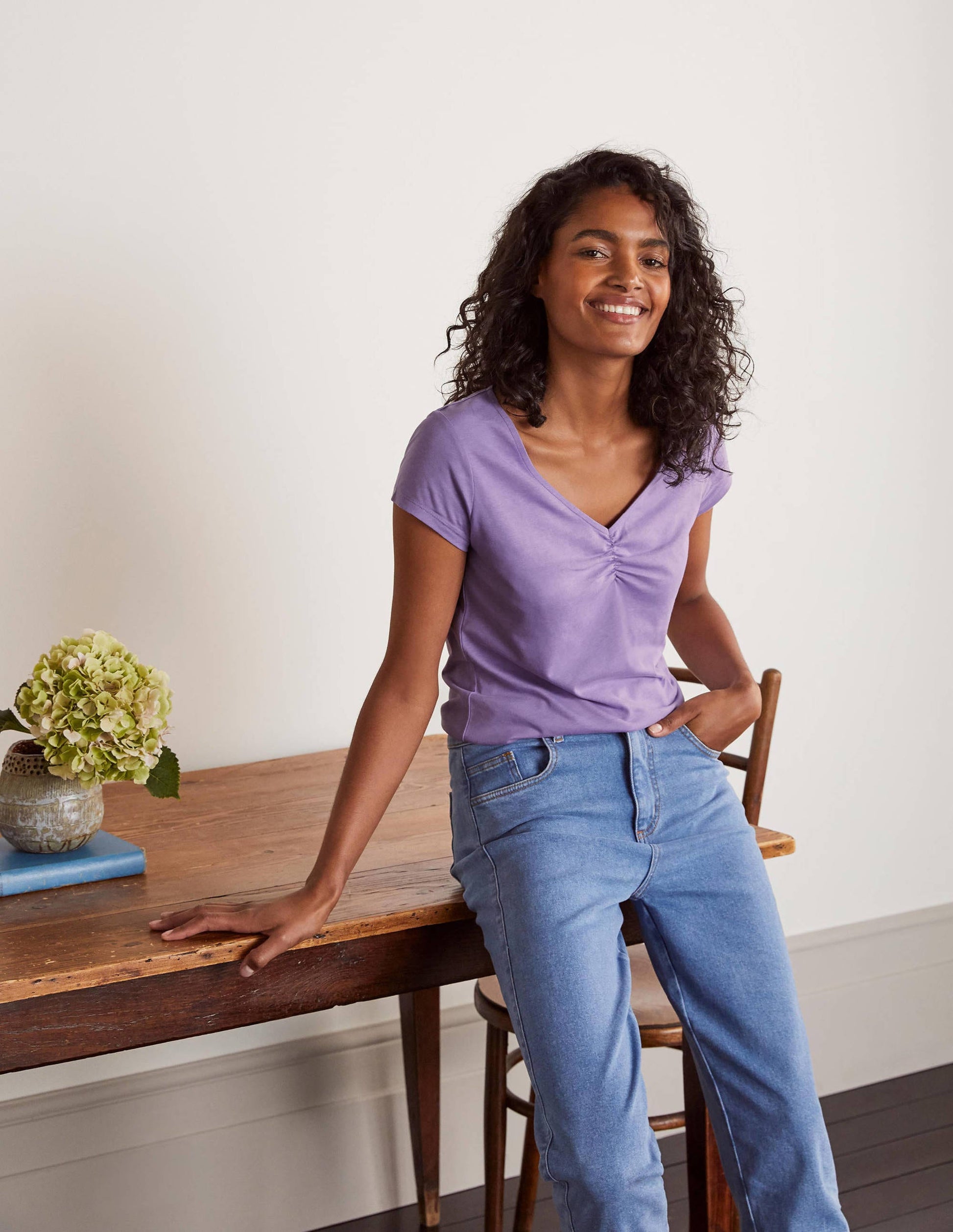 Supersoft Ruched V-Neck Top-Cool Violet-2