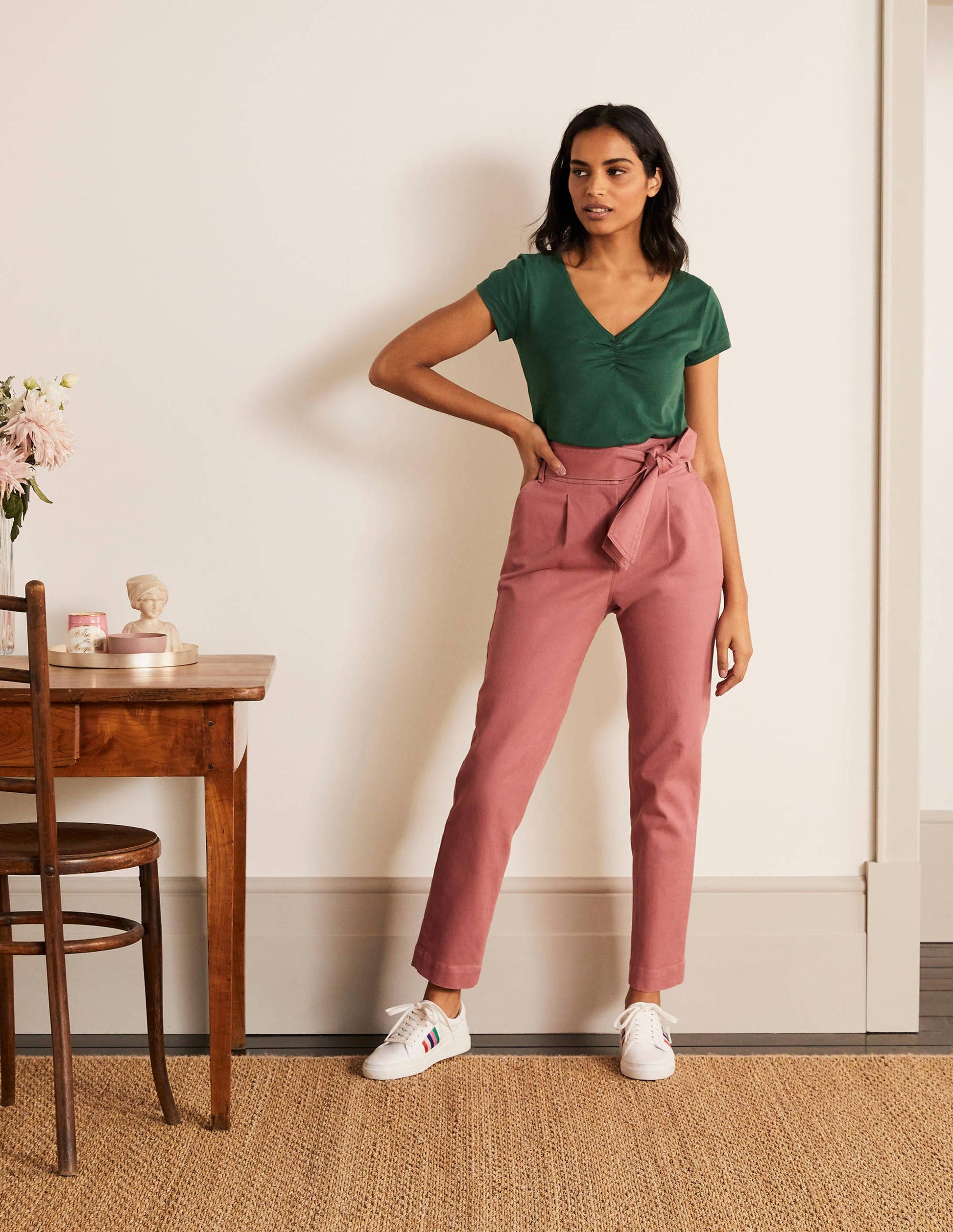 Supersoft Ruched V-Neck Top-Palm Leaf-2