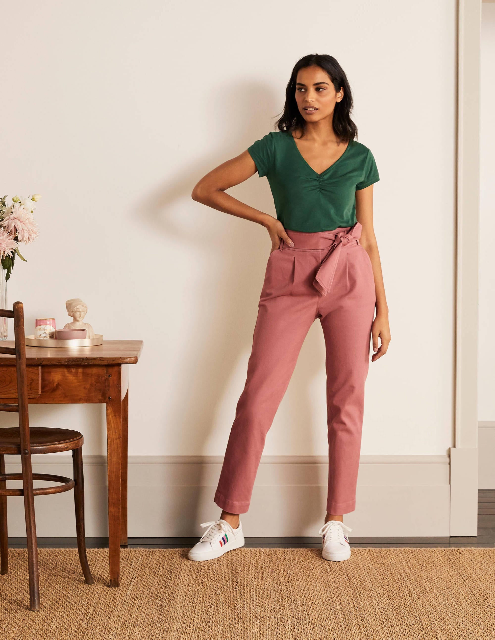Supersoft Ruched V-Neck Top-Palm Leaf - Image 2