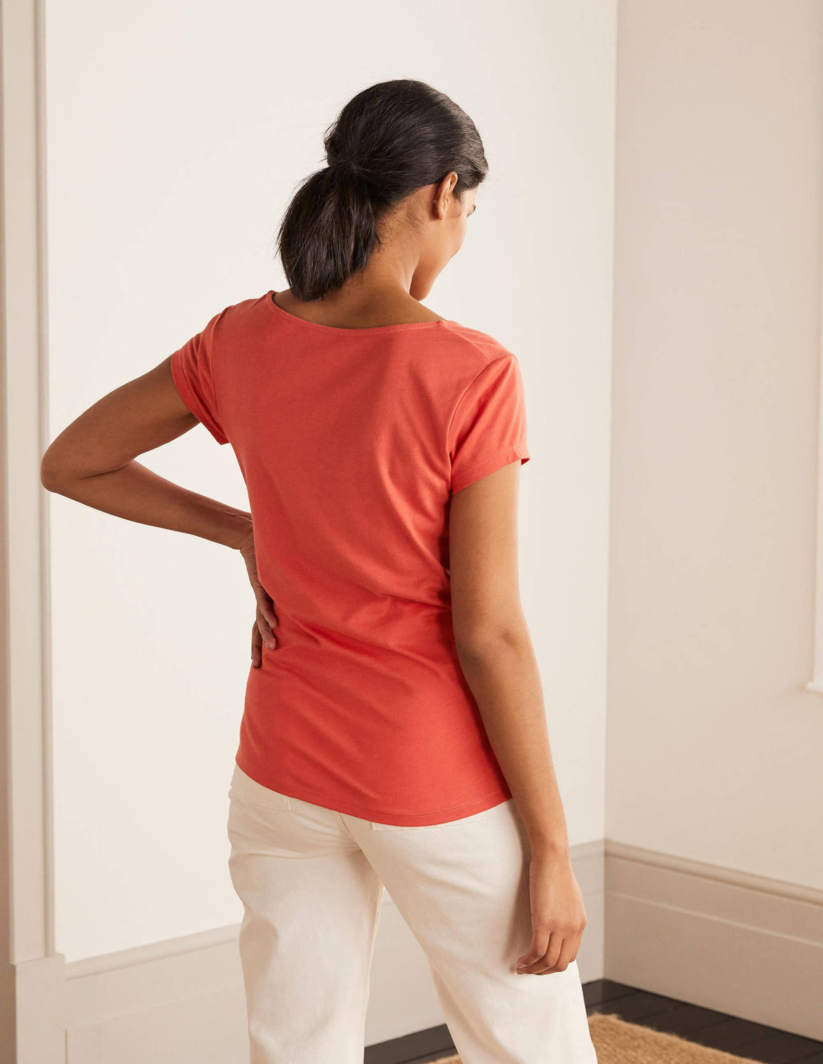 Supersoft Ruched V-Neck Top-Cherry Red-3