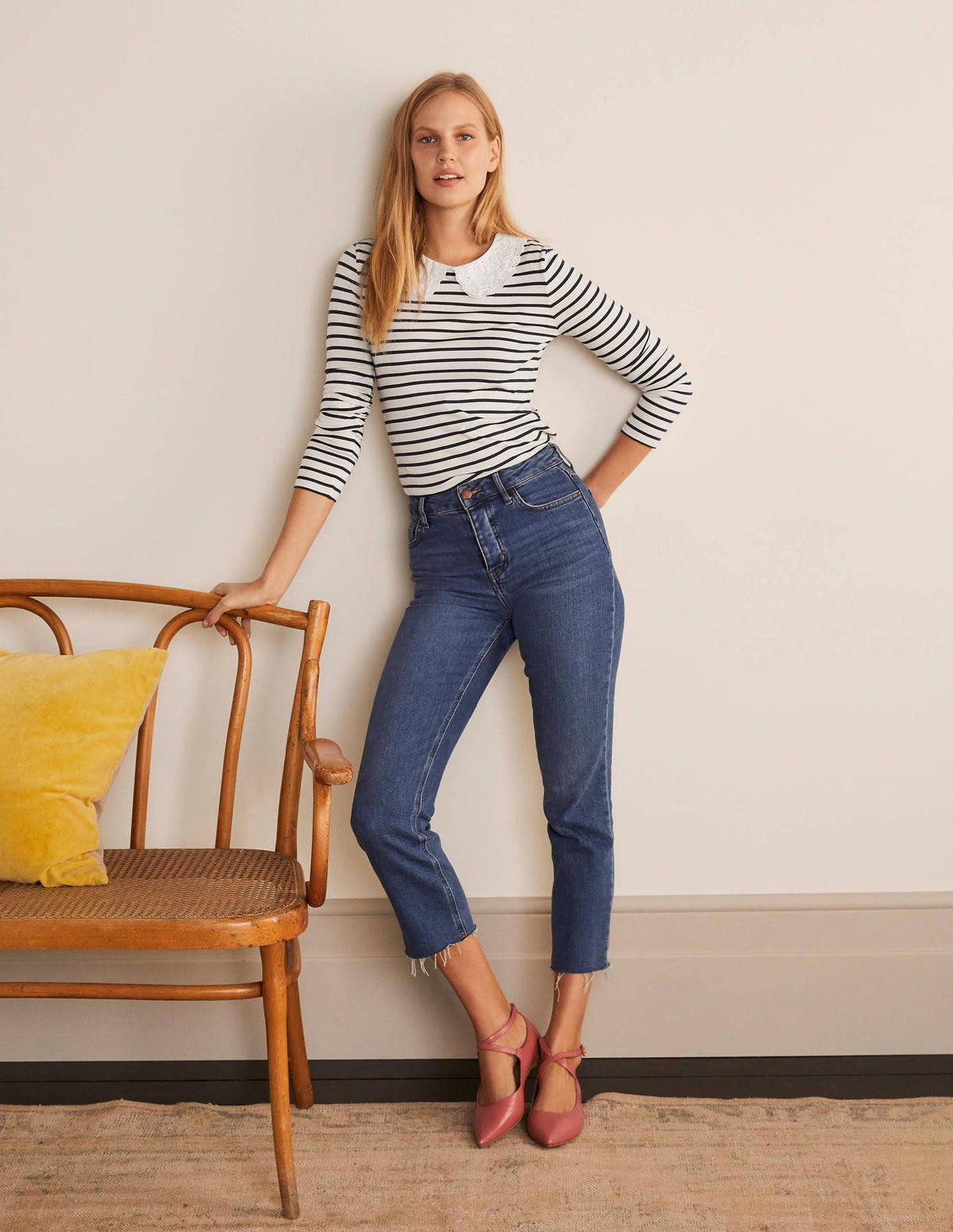 Kathleen Jersey Top-Ivory/ Navy-1