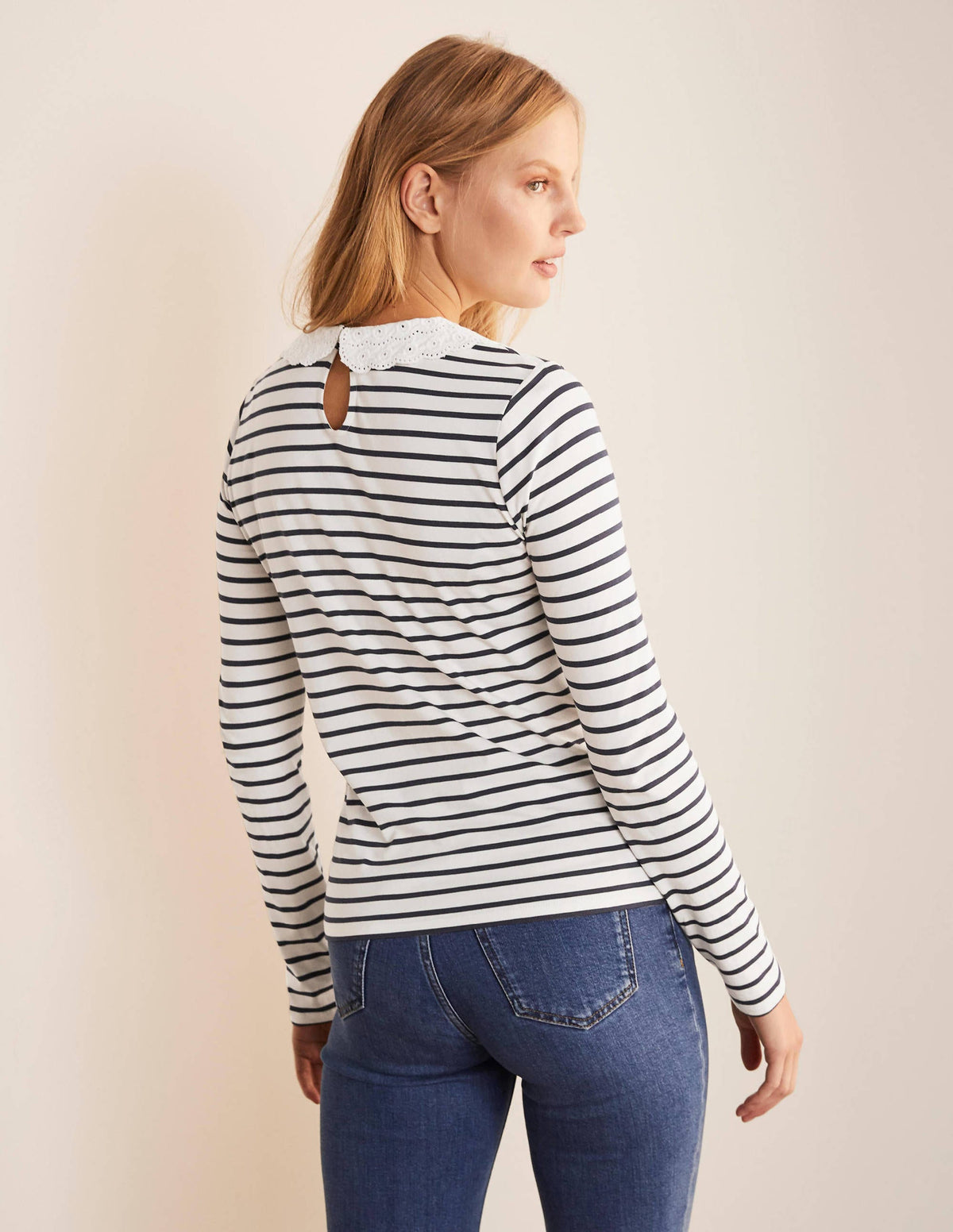 Kathleen Jersey Top-Ivory/ Navy-3