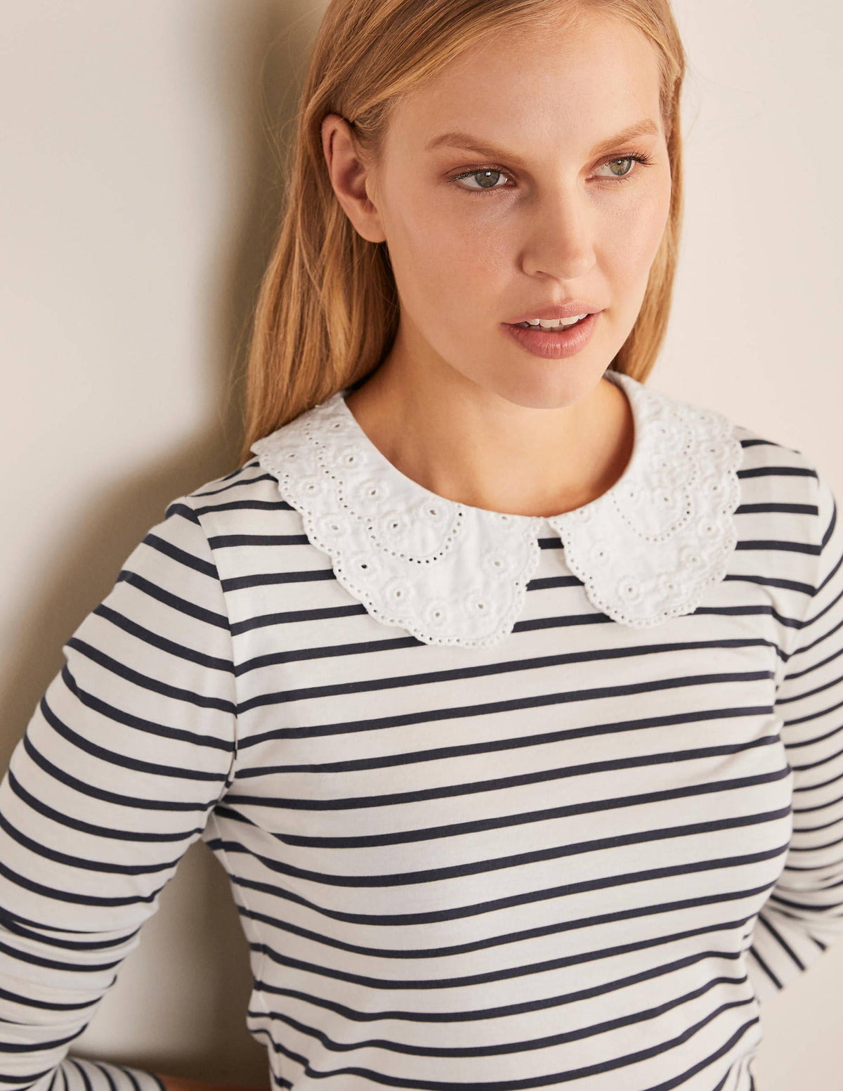 Kathleen Jersey Top-Ivory/ Navy - Image 4