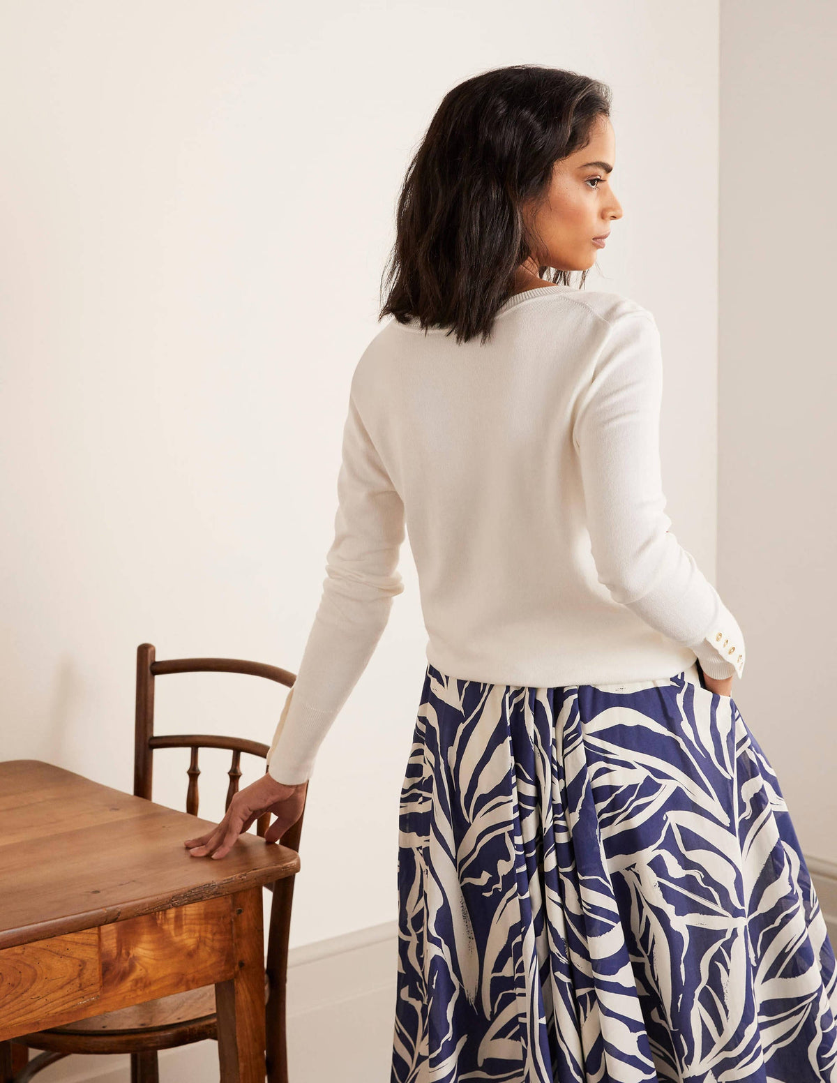 Eldon Cotton V-neck Jumper-Ivory-3