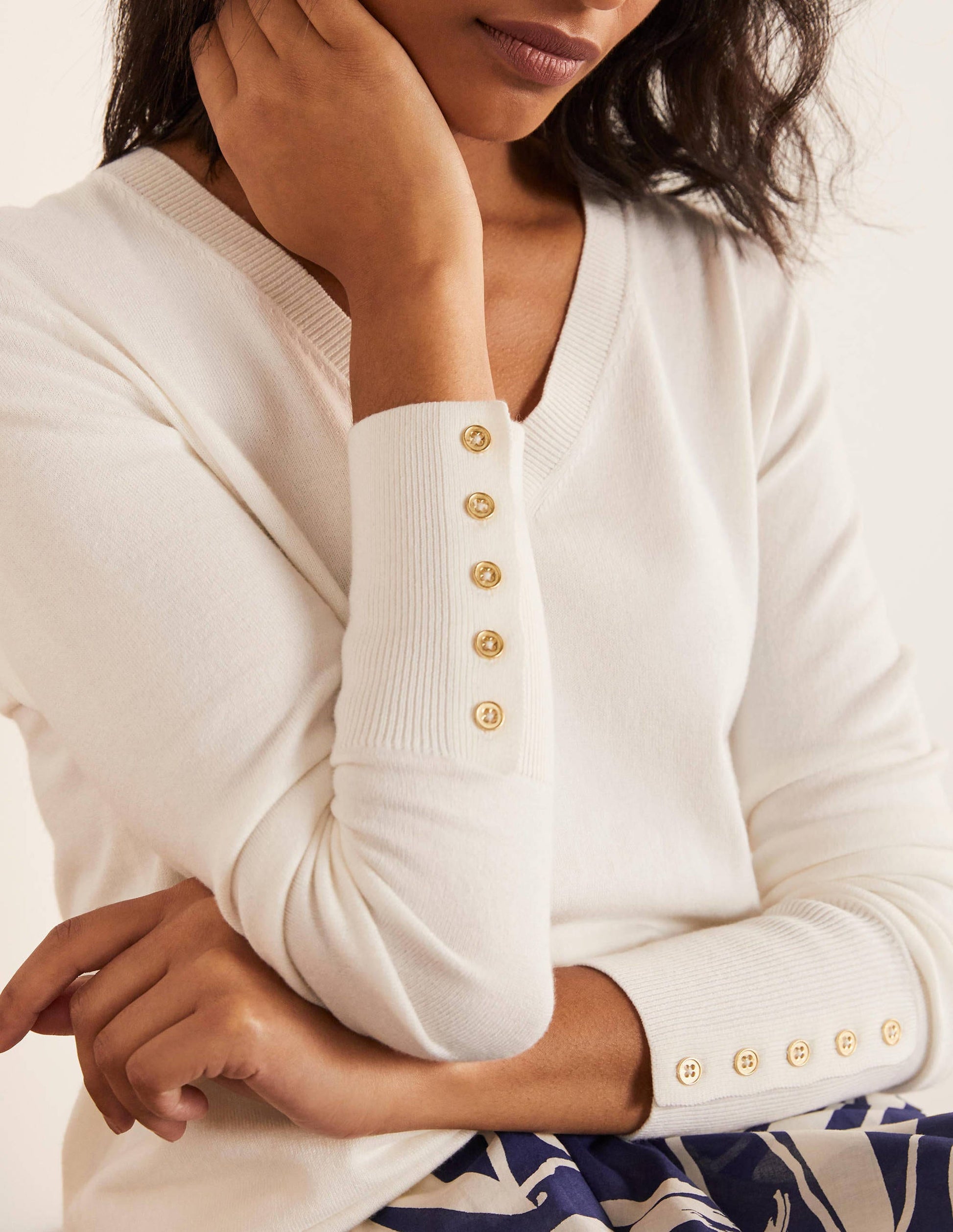 Eldon Cotton V-neck Jumper-Ivory-4