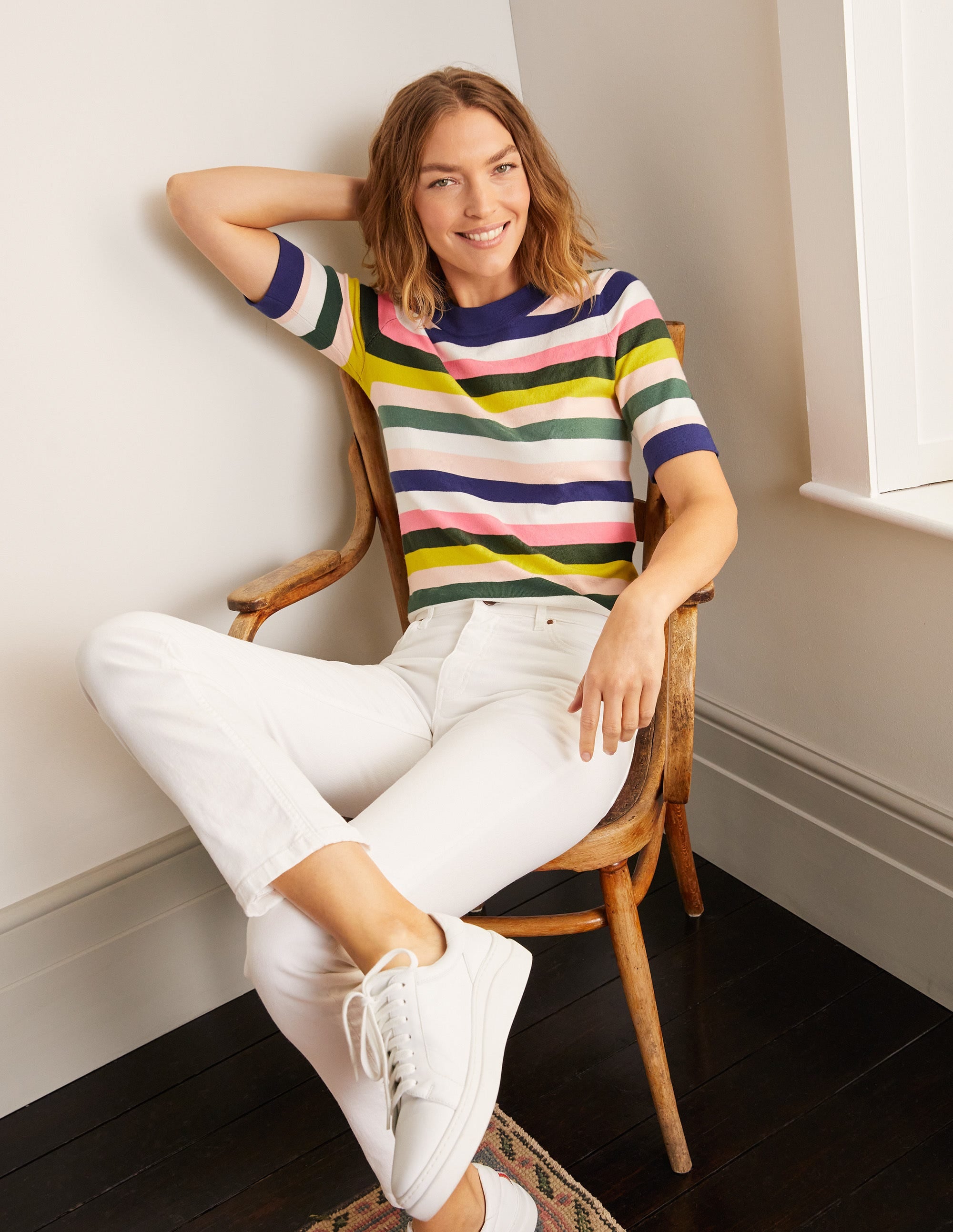 Abingdon Cotton Knitted Tee-Multi Stripe - Image 1