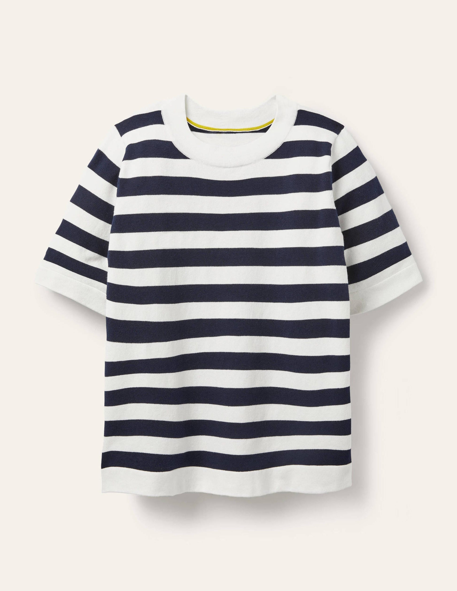Abingdon Cotton Knitted Tee-Navy/Ivory Stripe-5
