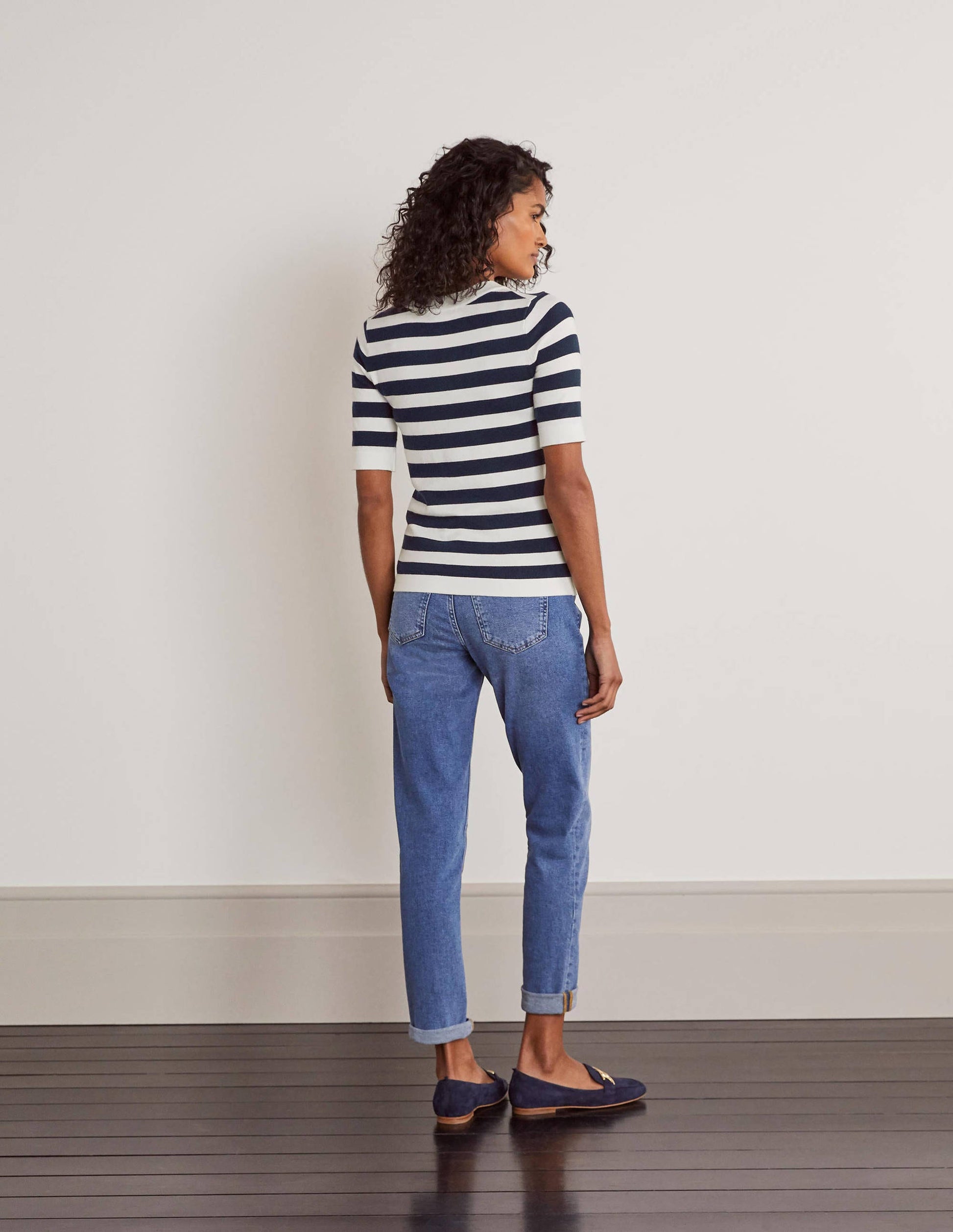 Abingdon Cotton Knitted Tee-Navy/Ivory Stripe-3