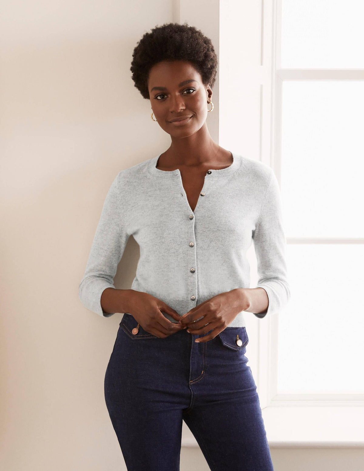 Cashmere Crop Cardigan-Grey Melange - Image 1