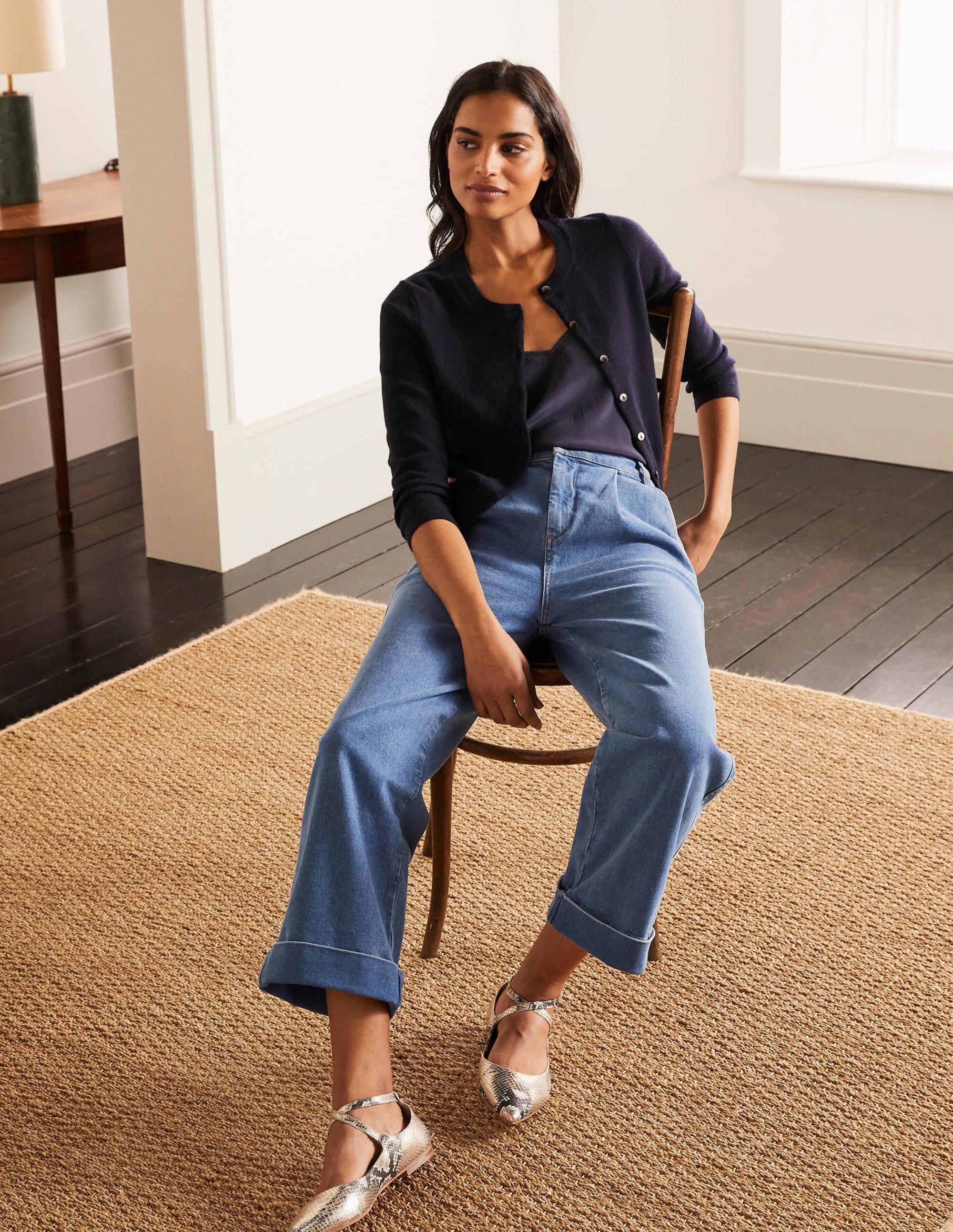 Cashmere Crop Cardigan-Navy - Image 1