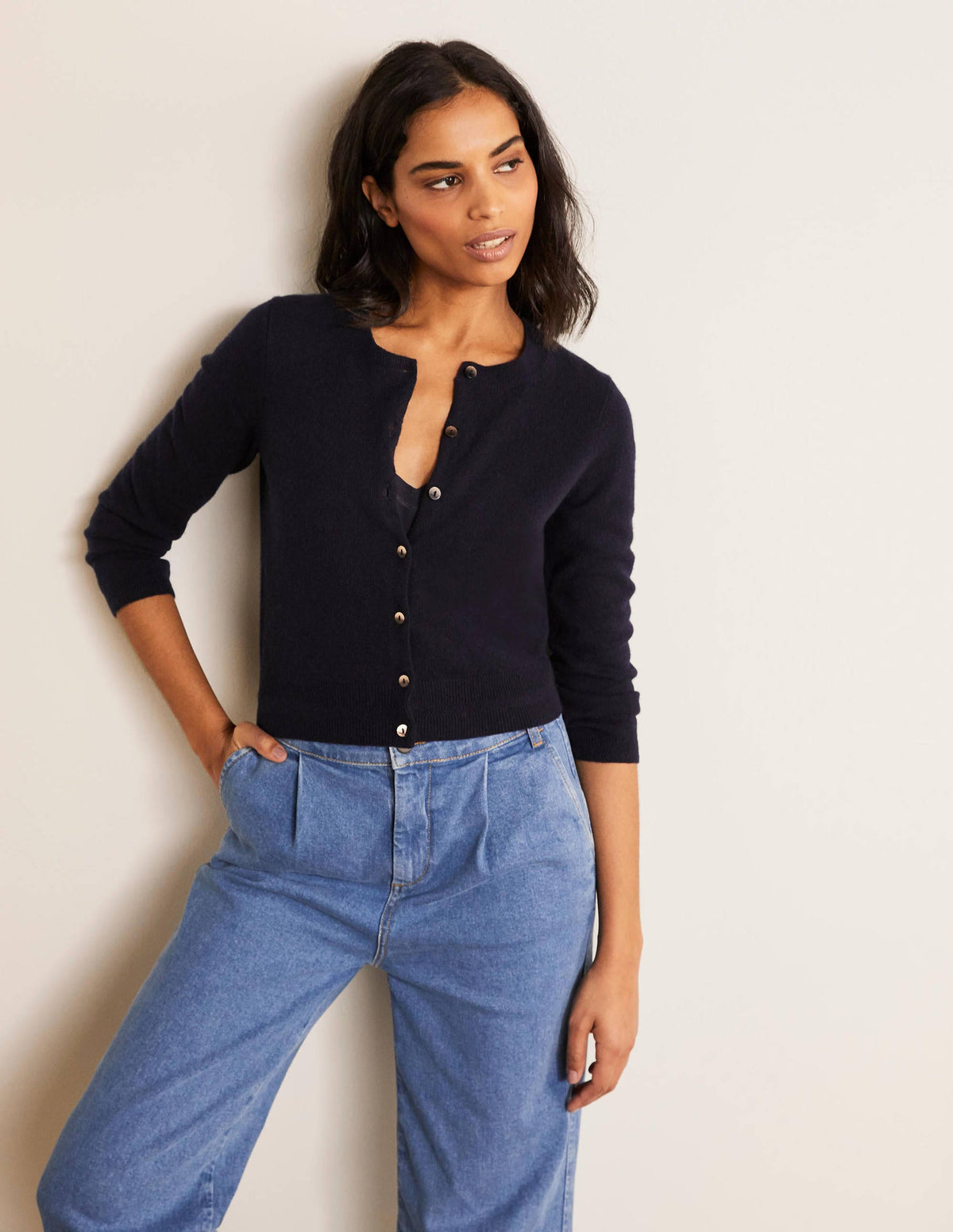 Cashmere Crop Cardigan-Navy-2