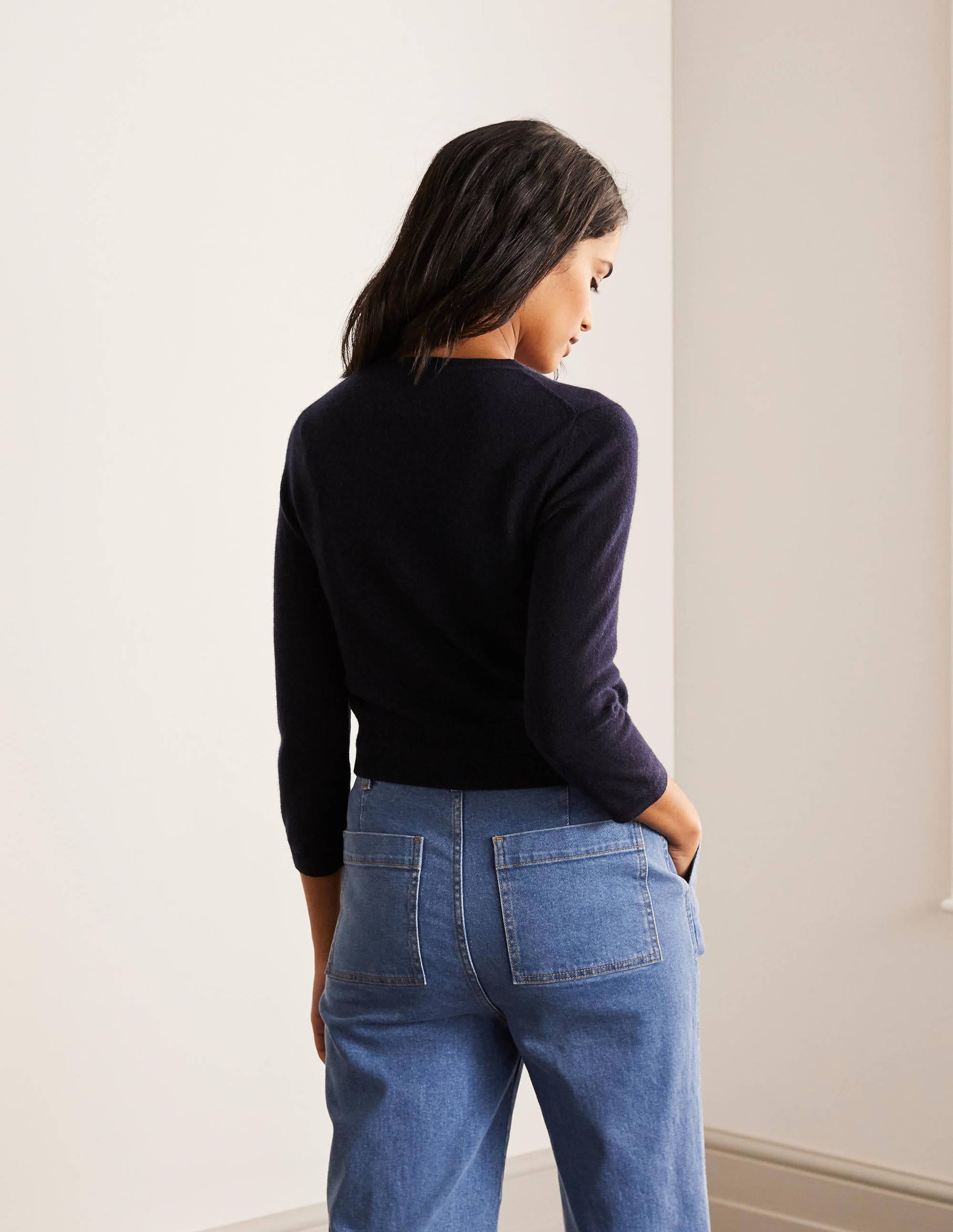 Cashmere Crop Cardigan-Navy - Image 3