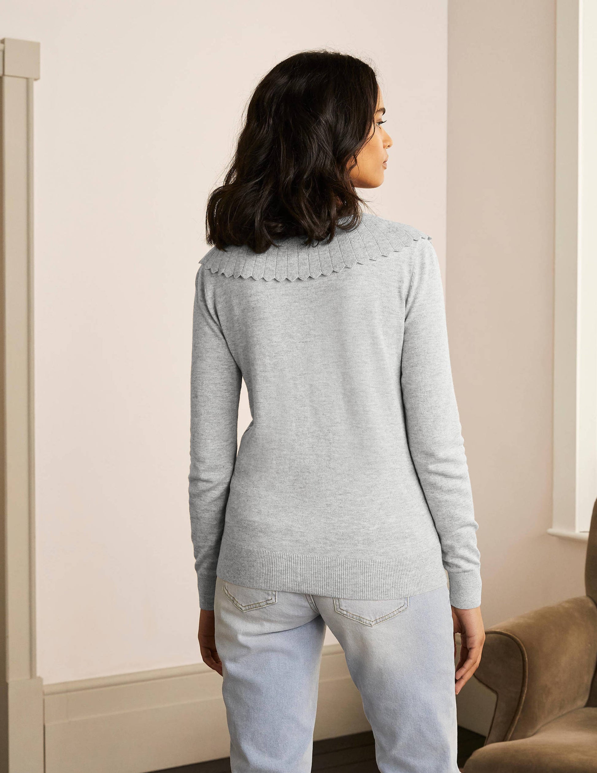Abercorn Scallop Cardigan-Grey Melange-3