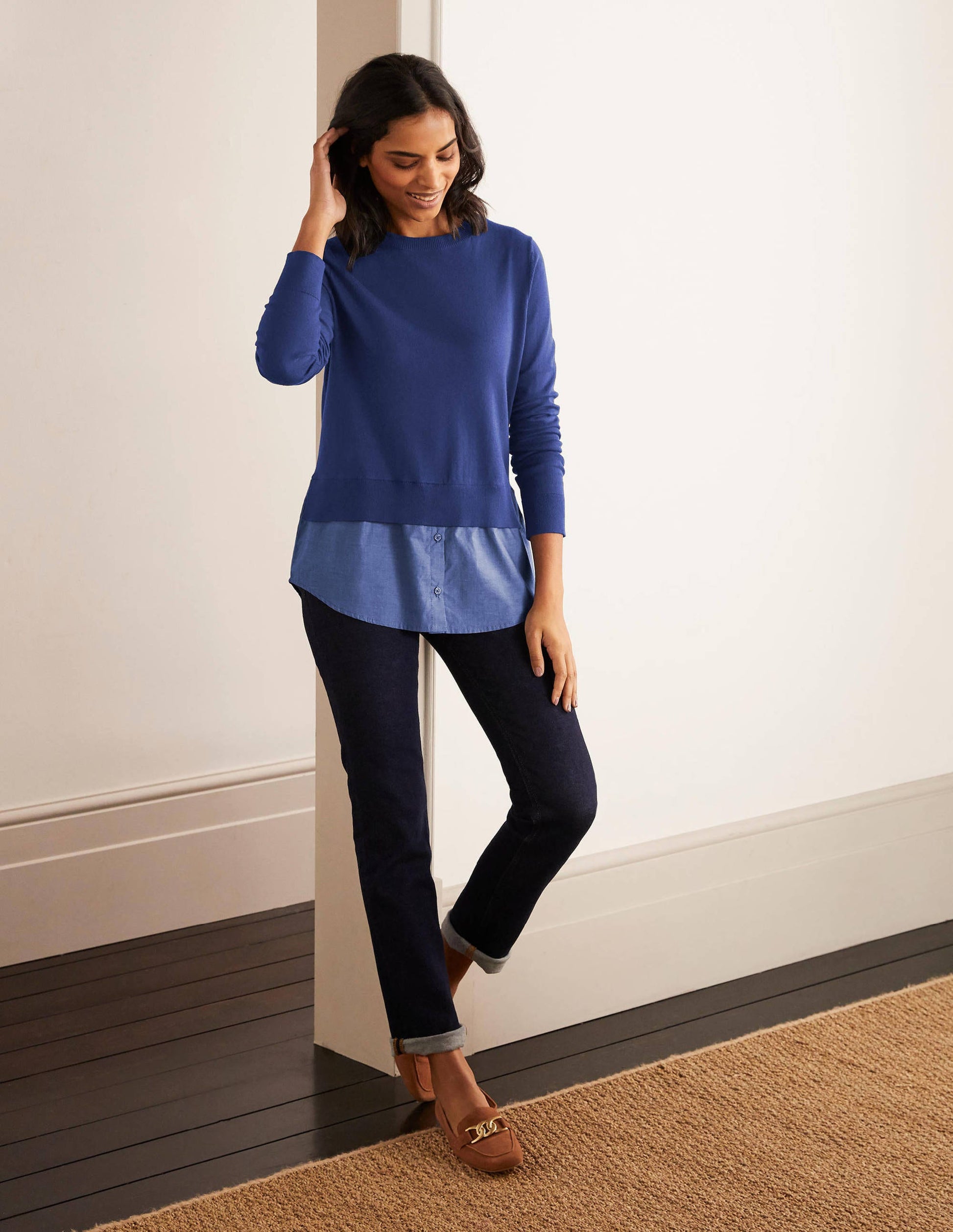 Radnor Woven Mix Jumper-Mariner Blue, Chambray-2