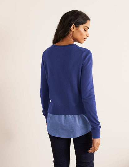 Radnor Woven Mix Jumper-Mariner Blue, Chambray-3