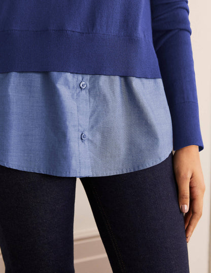 Radnor Woven Mix Jumper-Mariner Blue, Chambray-4