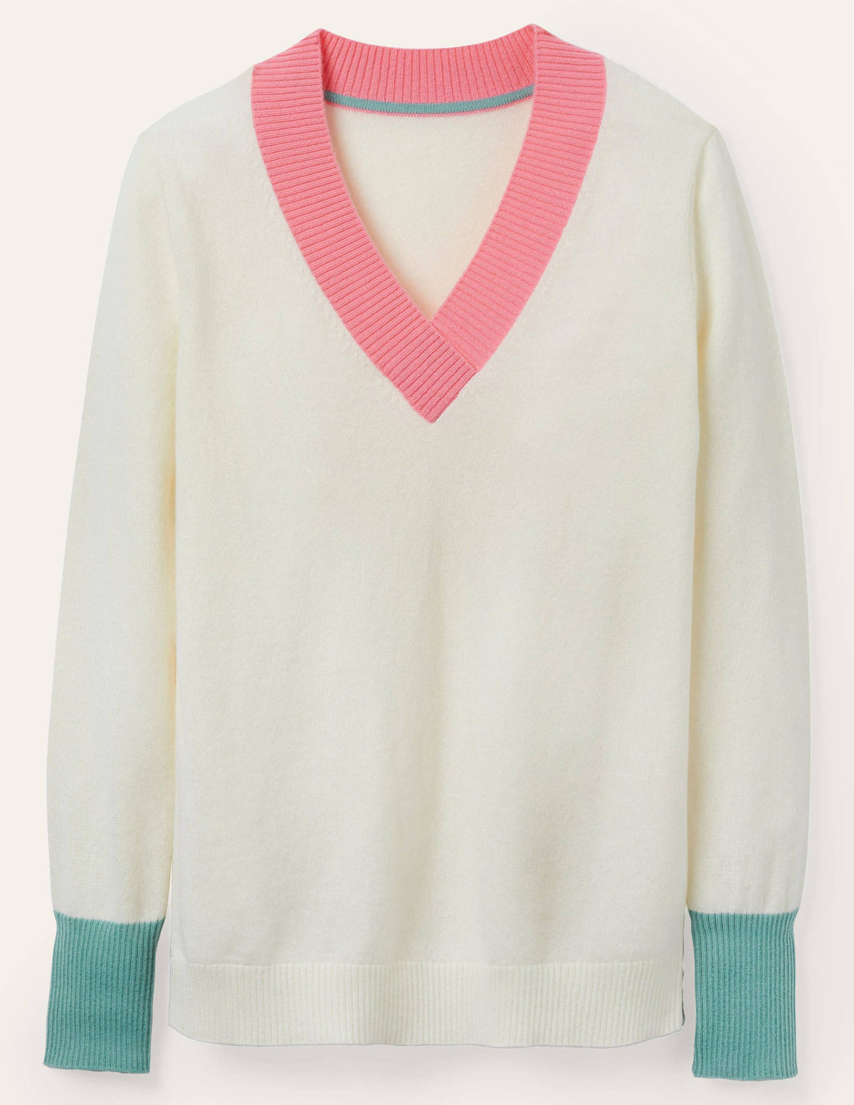 Oakley Cashmere V-Neck Jumper-Ivory Colourblock-5
