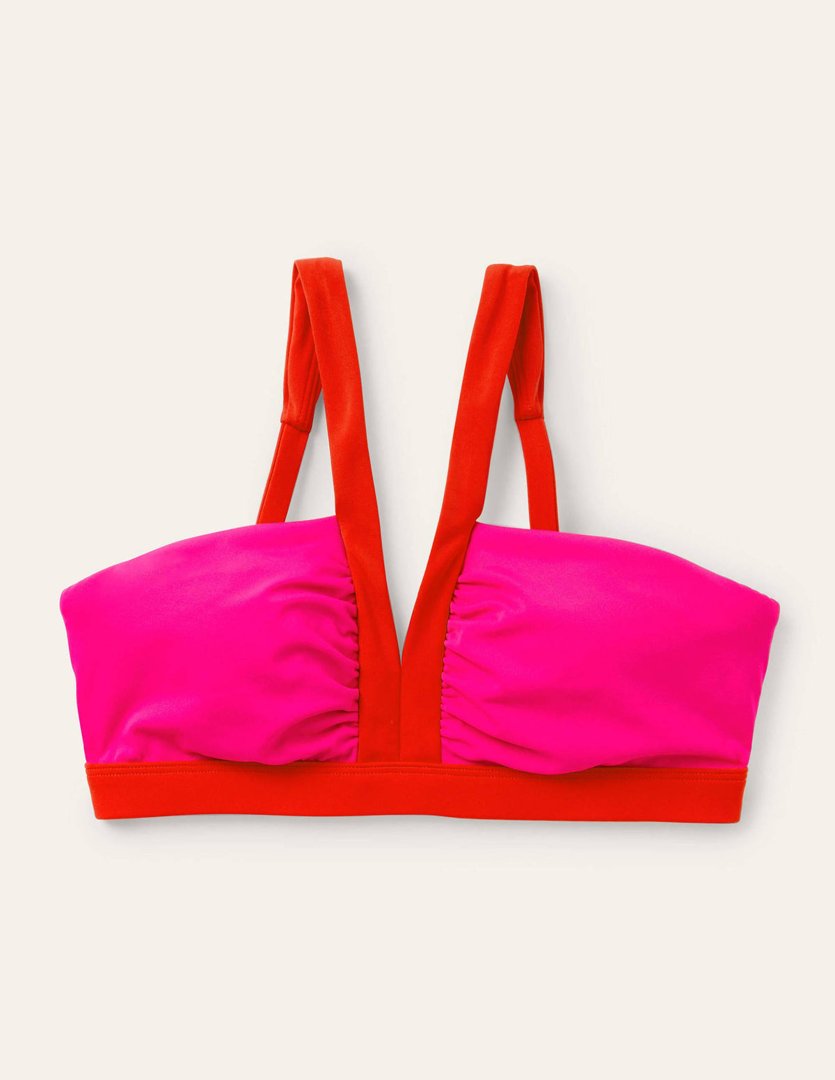 Corsica V-neck Bikini Top-Neon Pink Colourblock-5