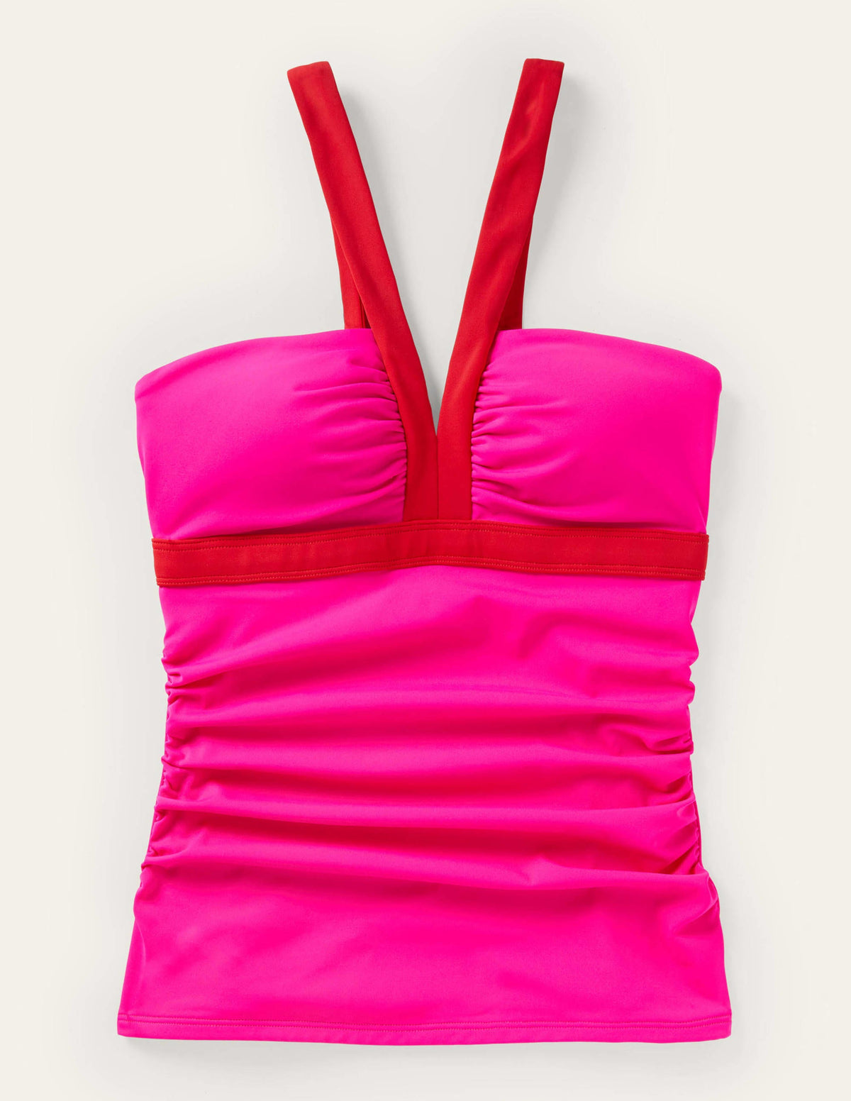 Corsica V-neck Tankini Top-Neon Pink Colourblock-6