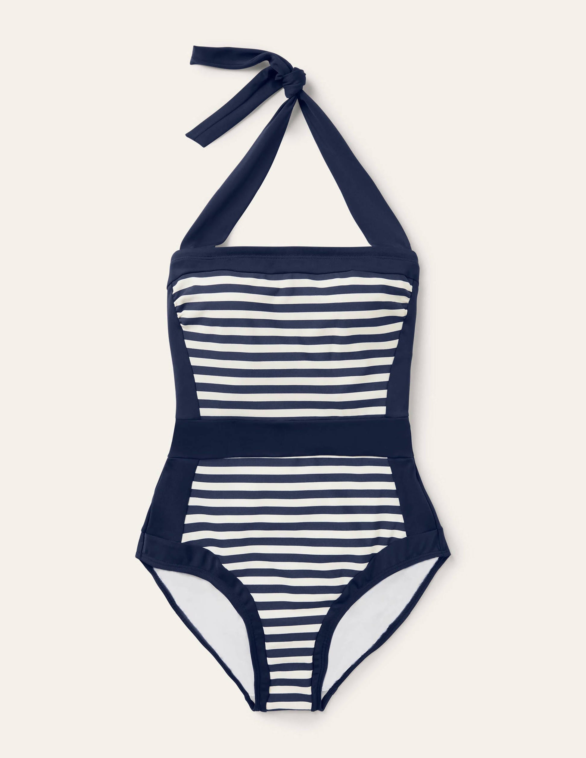 Santorini Halterneck Swimsuit-French Navy, Ivory Stripe-9