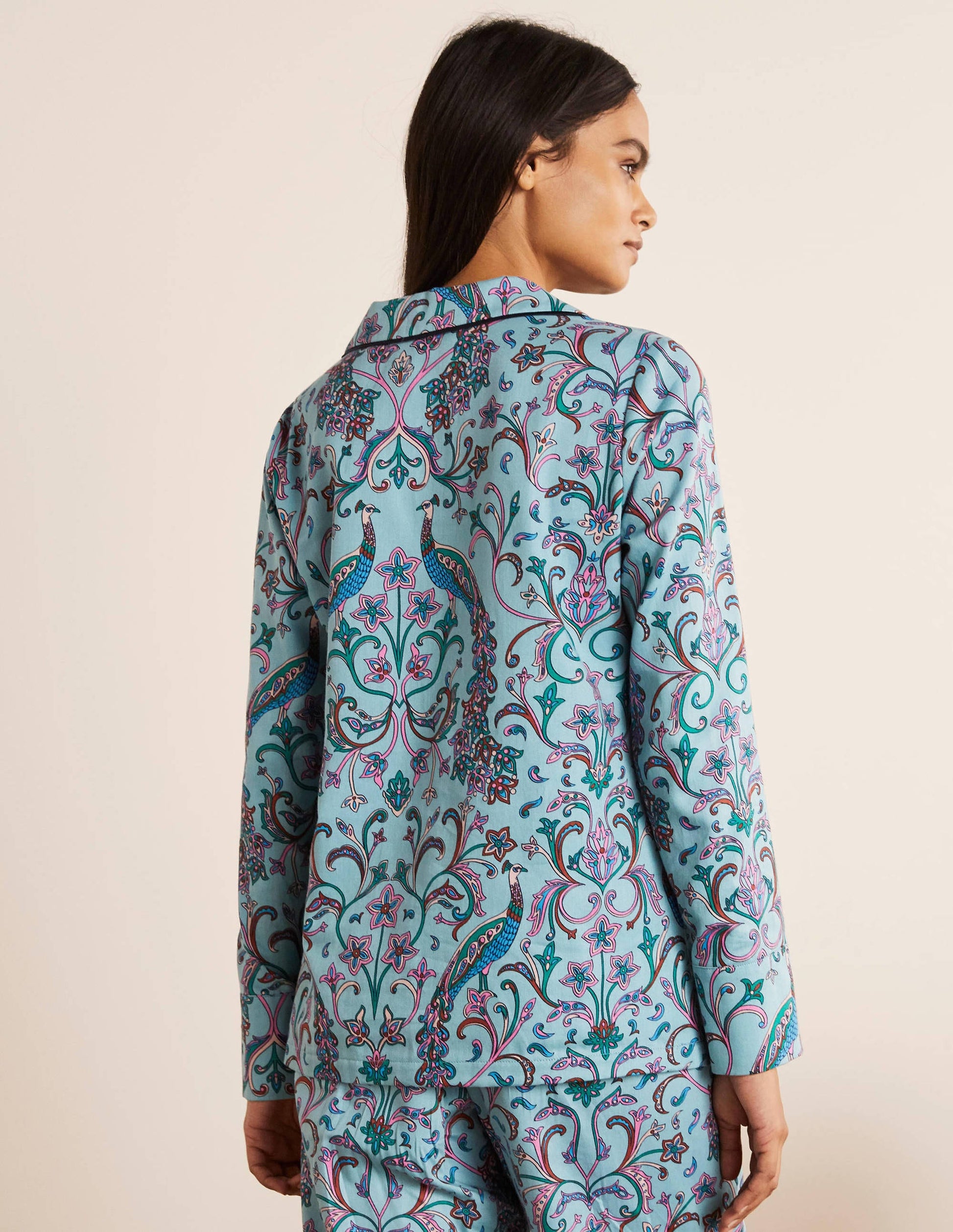 Long Sleeve Pyjama Shirt-Frost, Fanciful Peacock-2