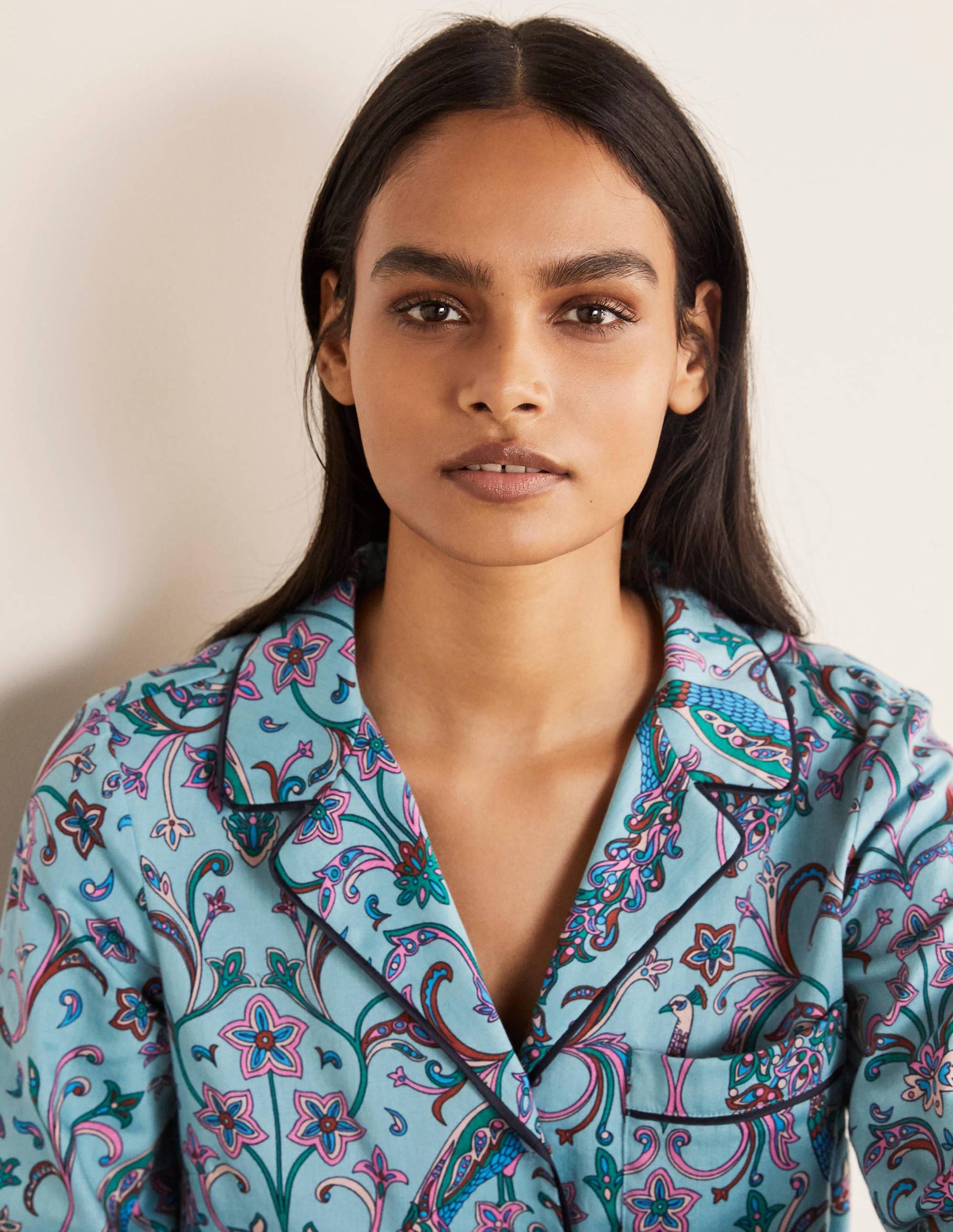 Long Sleeve Pyjama Shirt-Frost, Fanciful Peacock-3