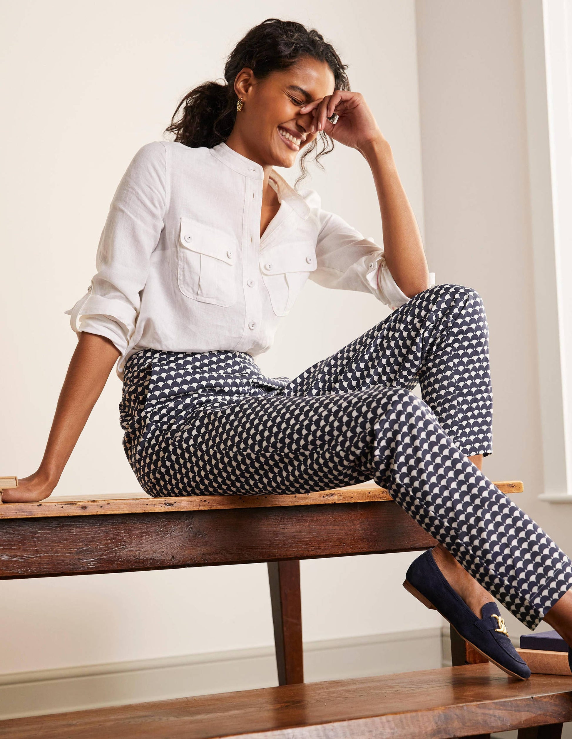 Pull On Trousers-Navy, Scallop Row-1