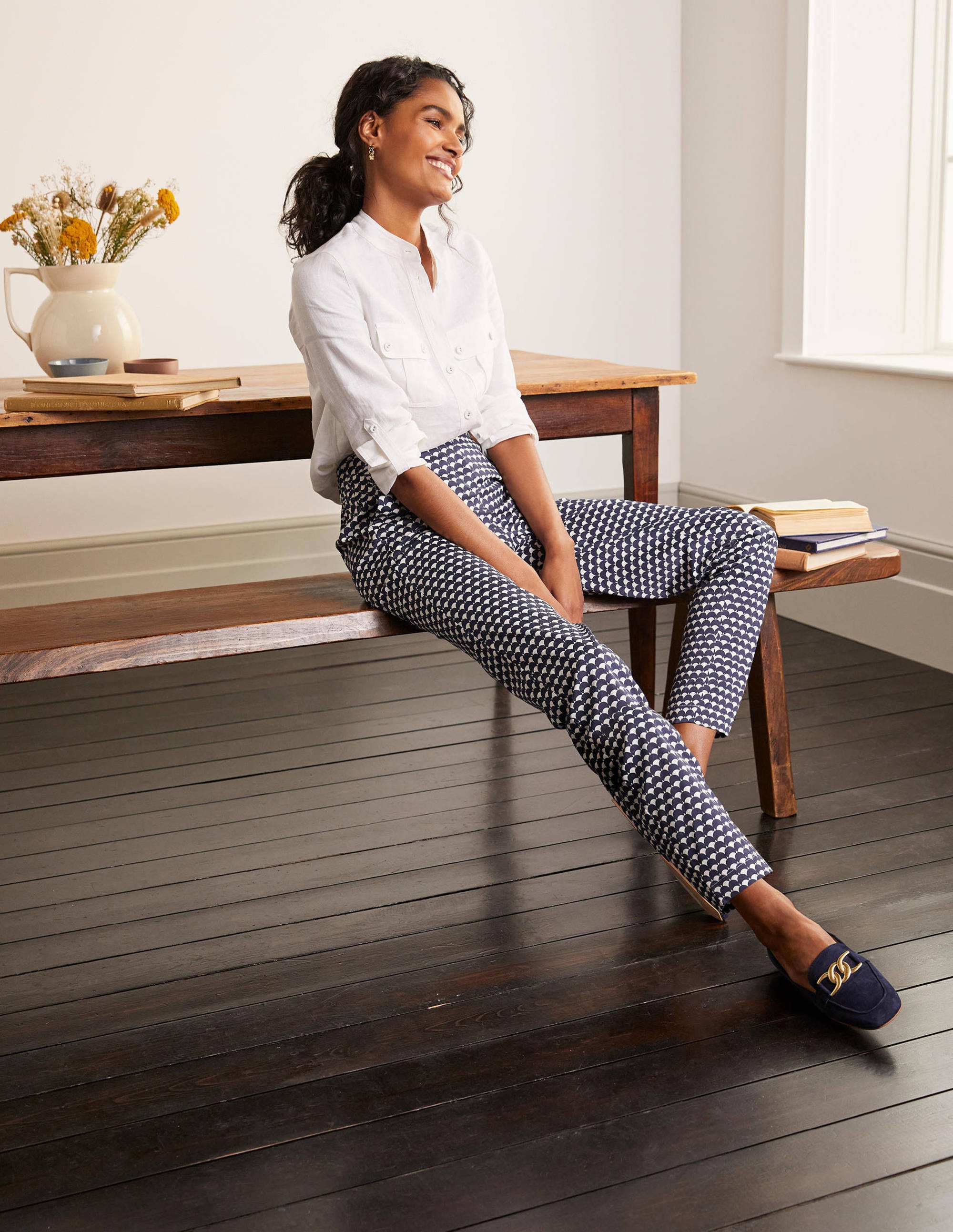 Pull On Trousers-Navy, Scallop Row - Image 2