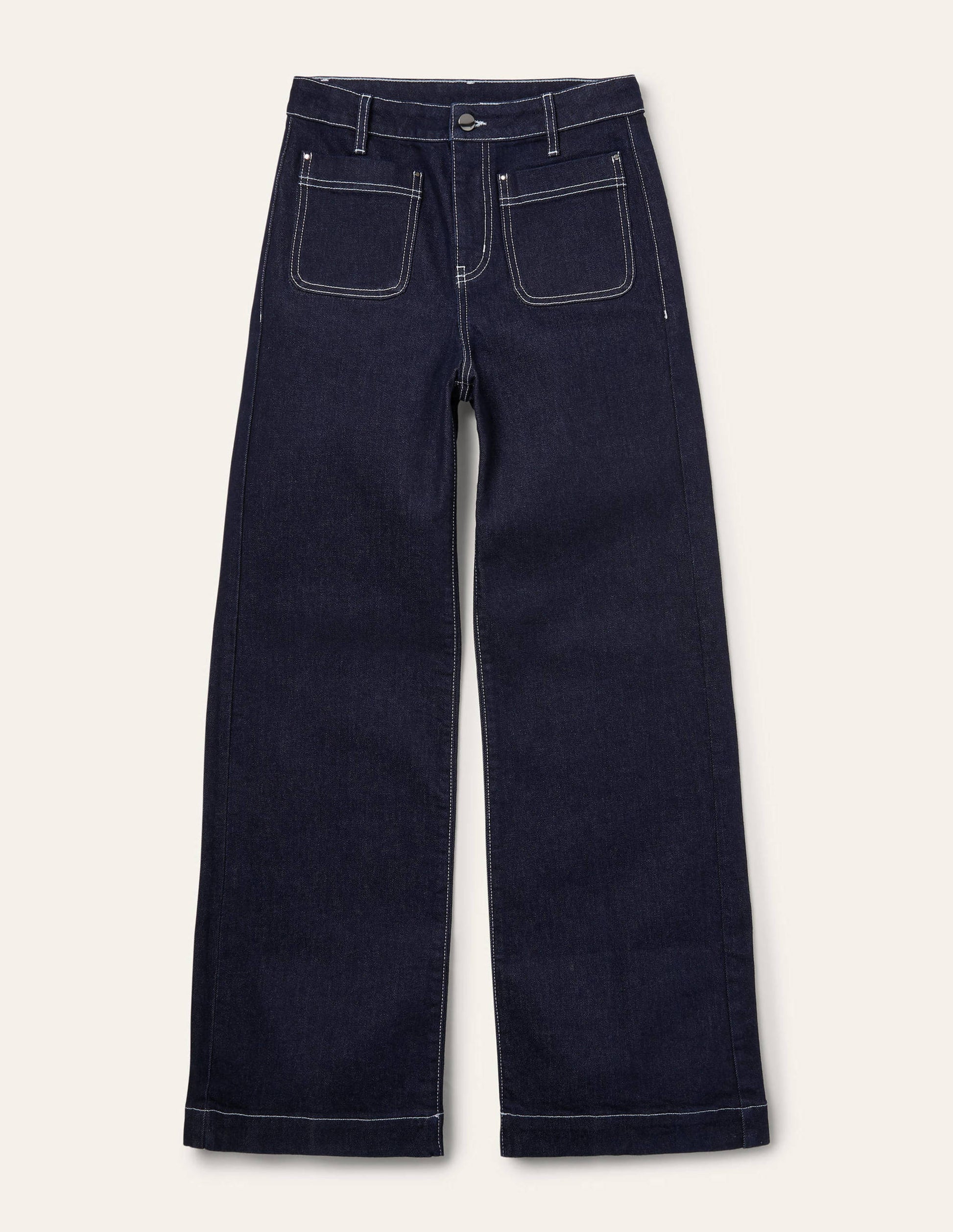 Patch Pocket Wide Leg Jeans-Indigo-5