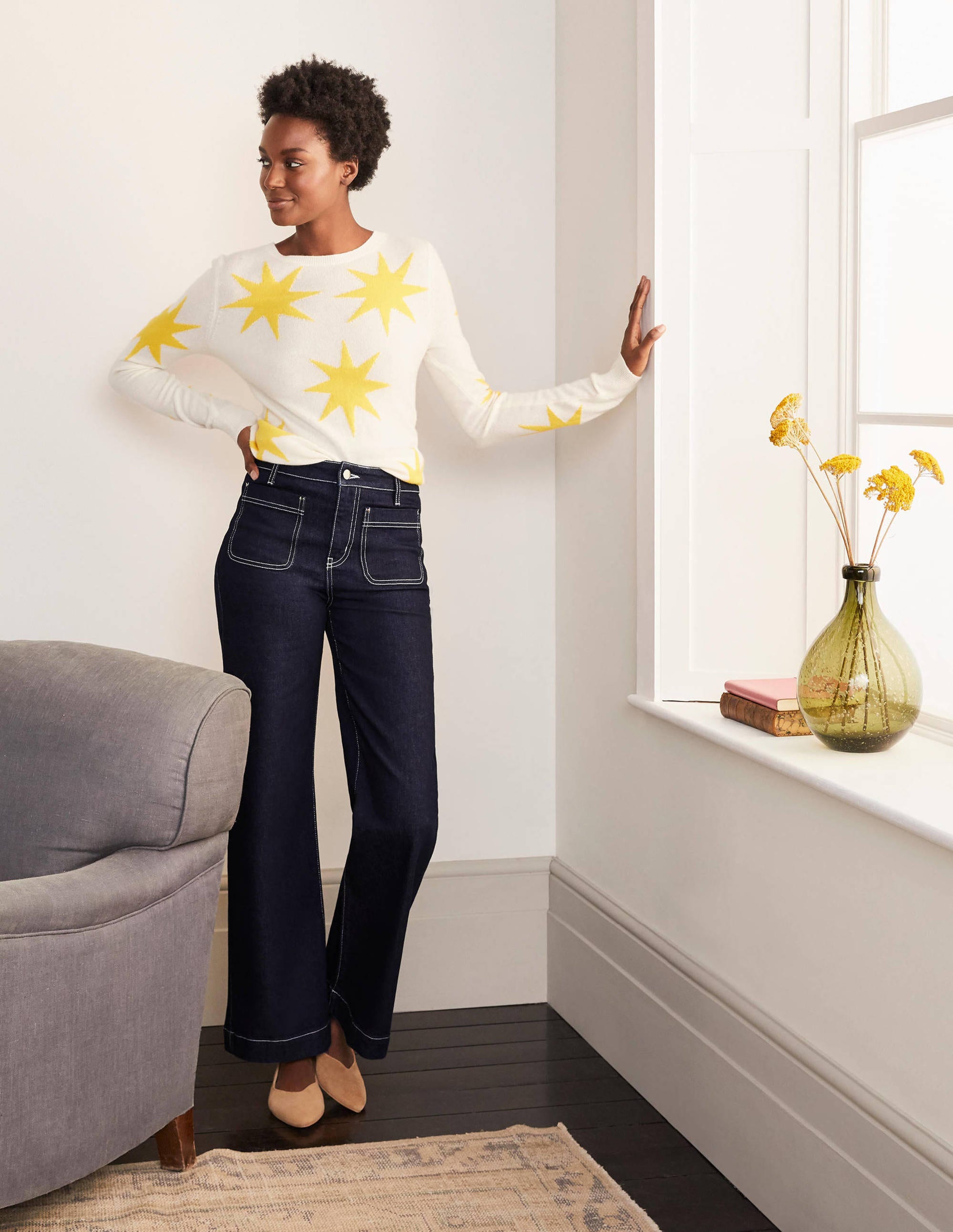 Patch Pocket Wide Leg Jeans-Indigo - Image 1