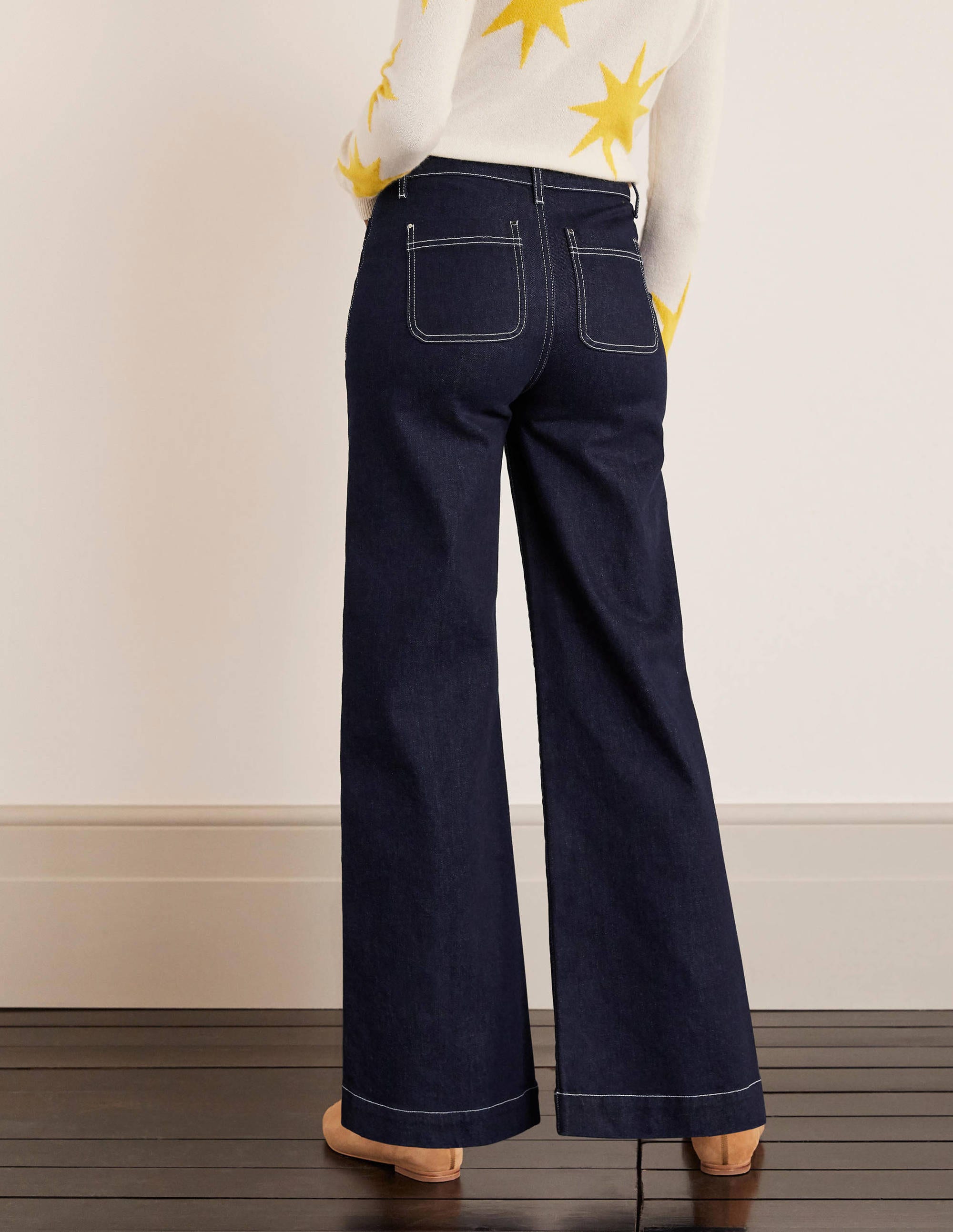 Patch Pocket Wide Leg Jeans-Indigo - Image 2