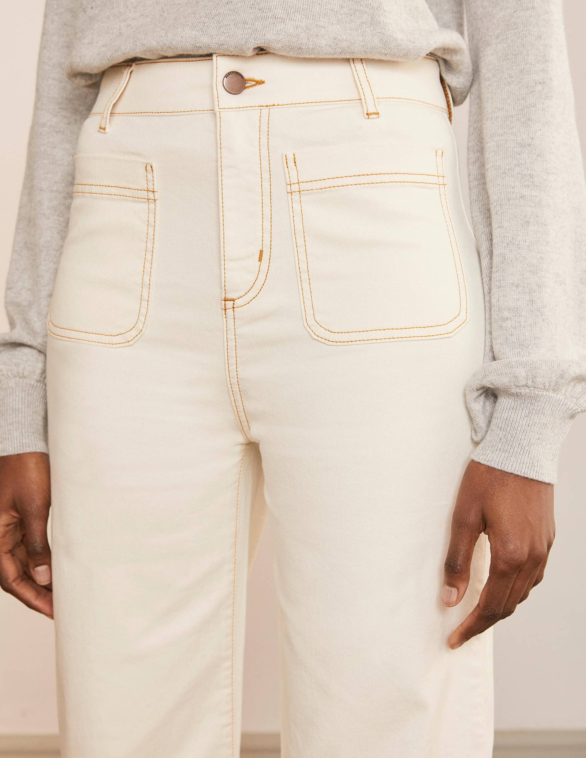 Patch Pocket Wide Leg Jeans-Ivory-3