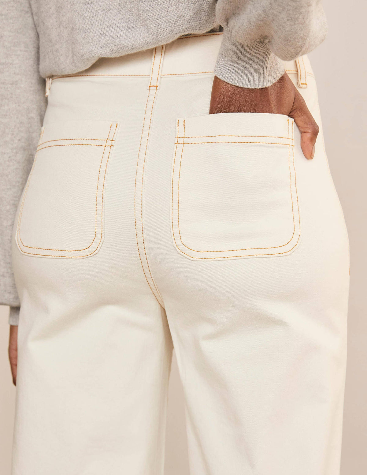 Patch Pocket Wide Leg Jeans-Ivory - Image 4