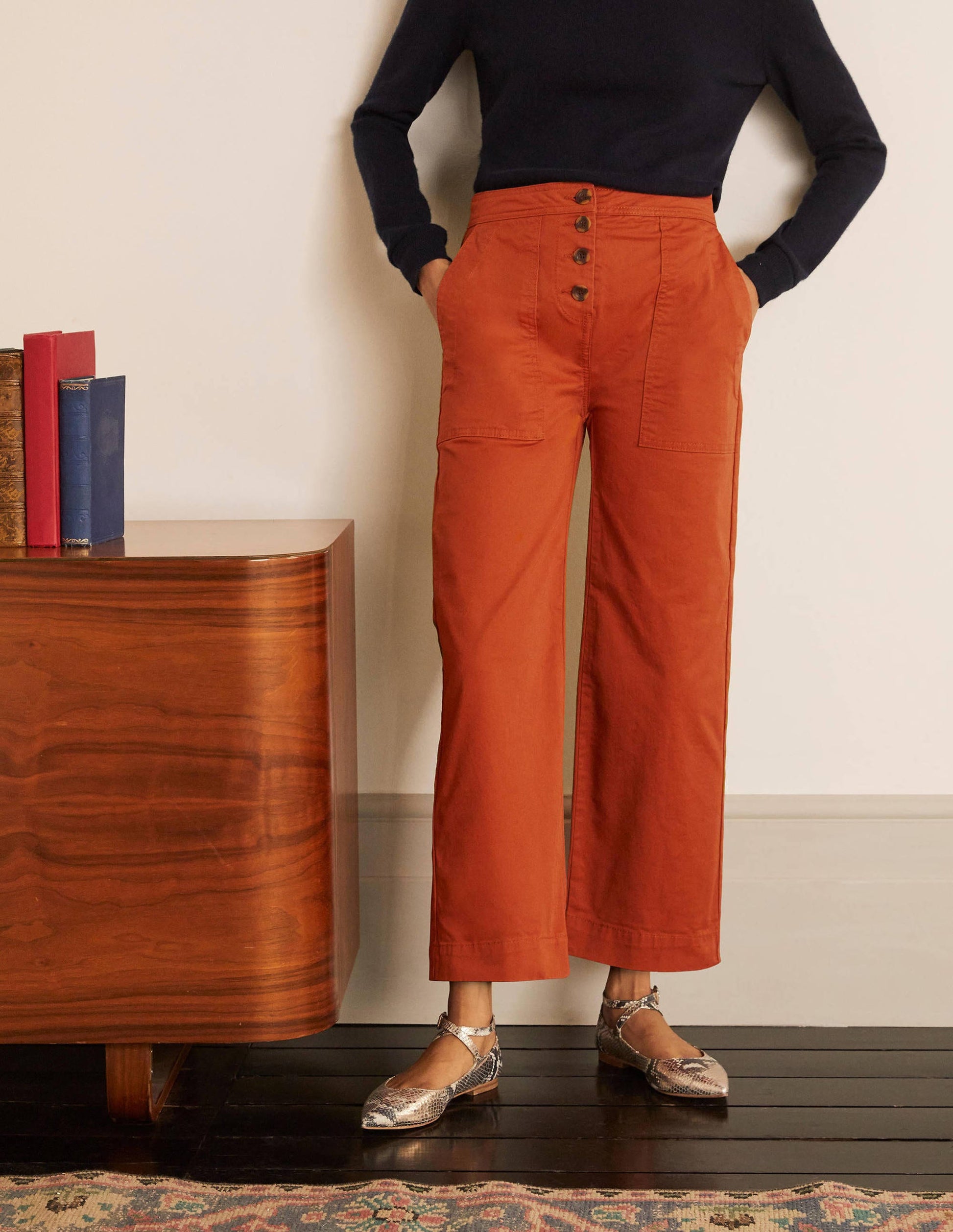 Beaufort Button Fly Trousers-Copper Red-1