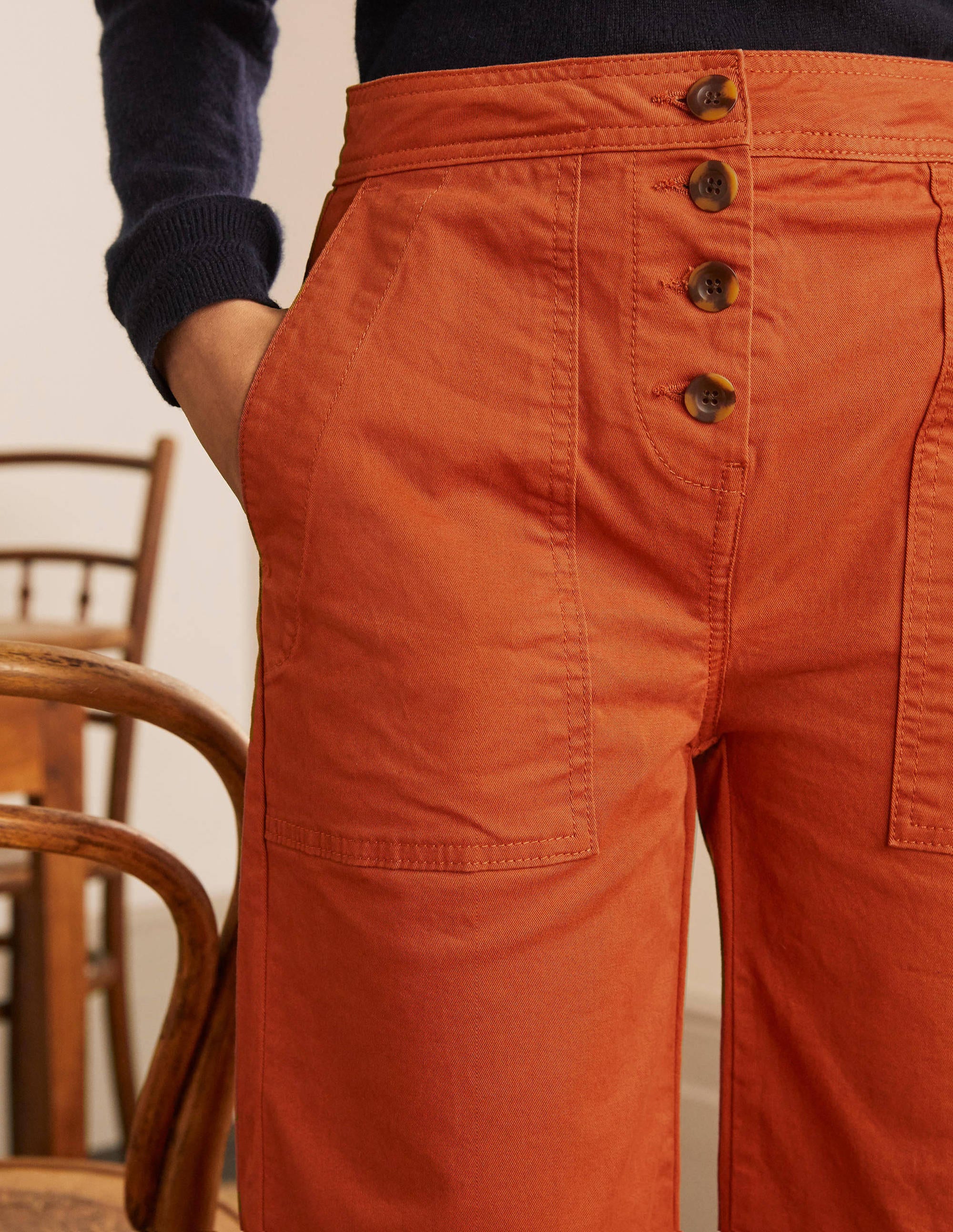 Beaufort Button Fly Trousers-Copper Red - Image 3