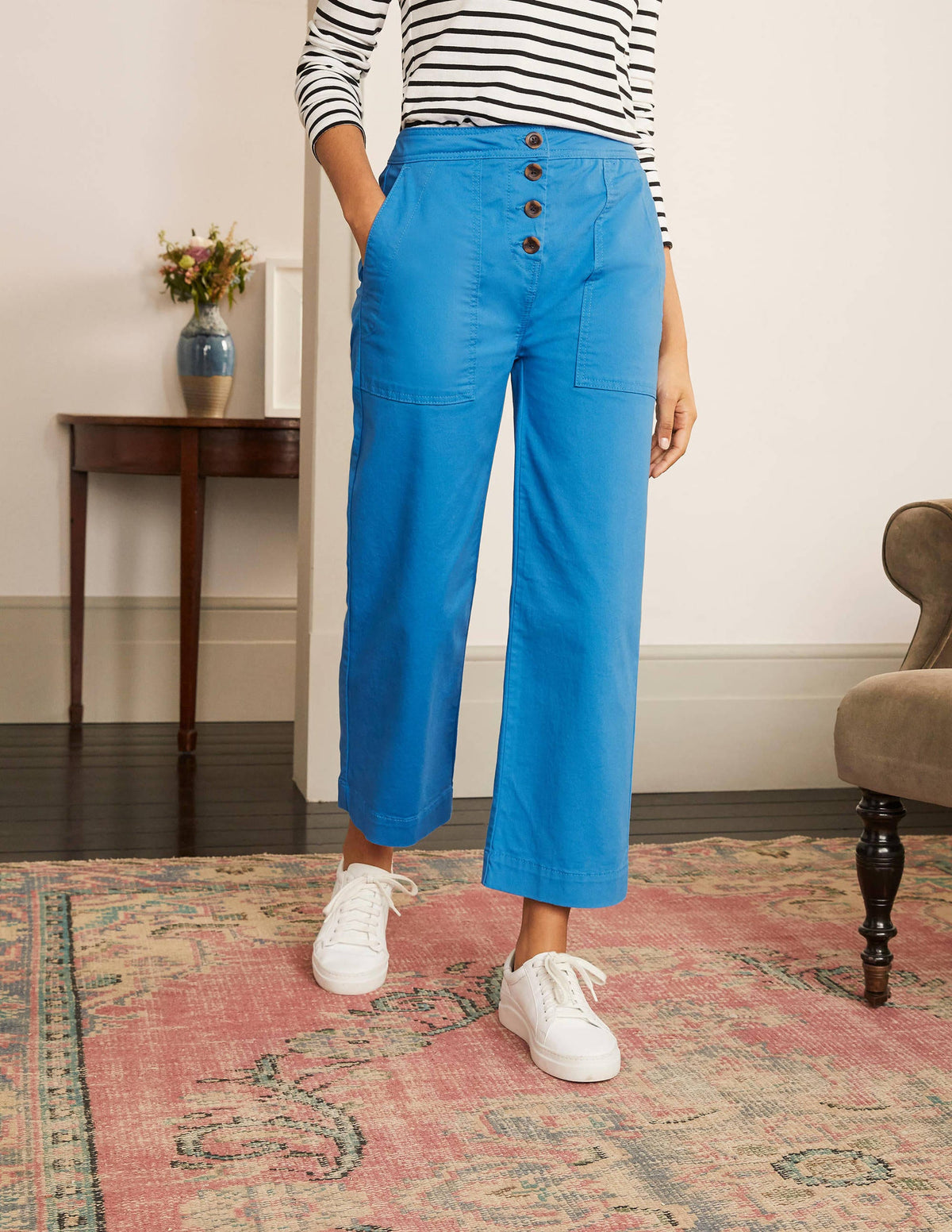 Beaufort Button Fly Trousers-Bold Blue - Image 1