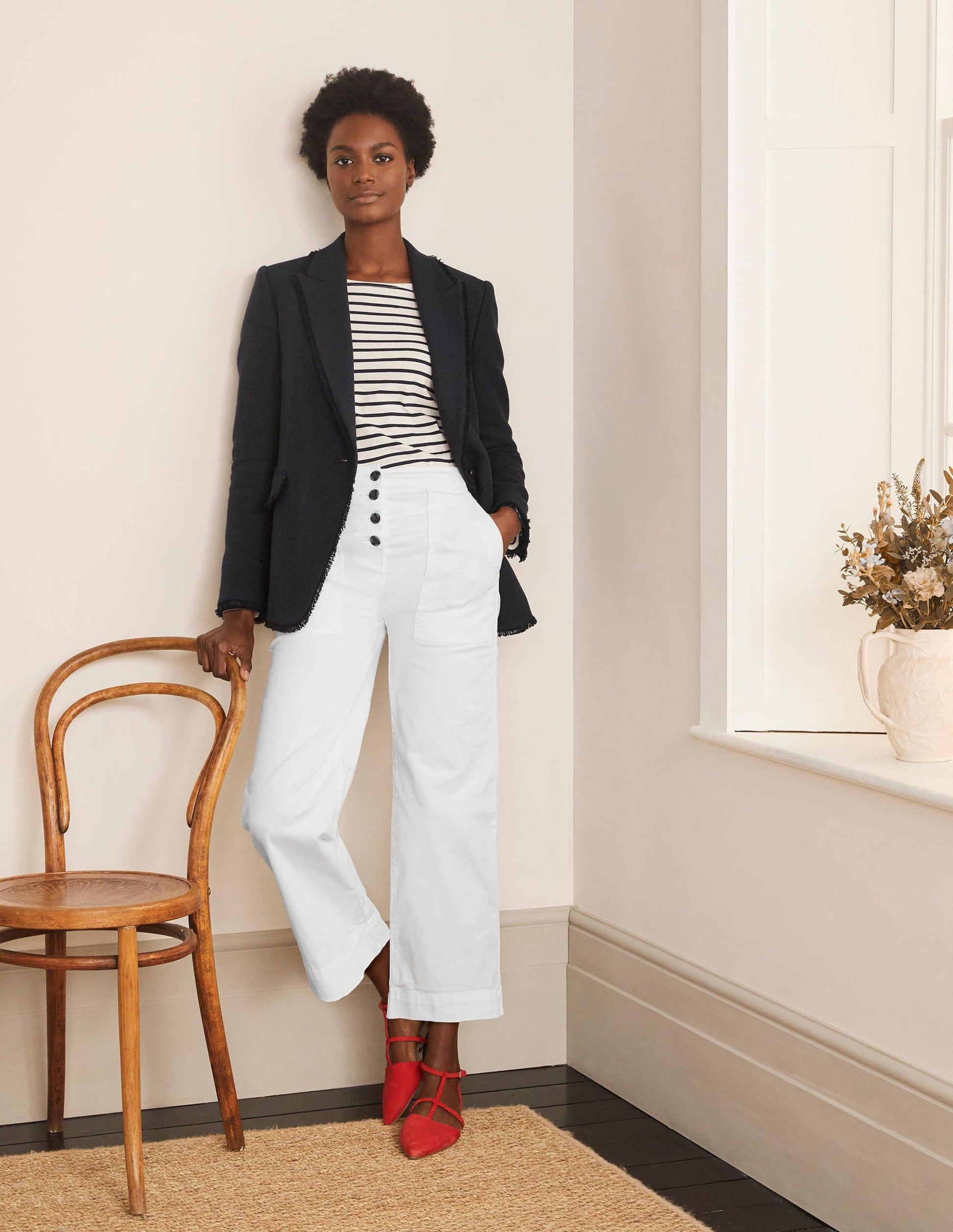 Beaufort Button Fly Trousers-White-5