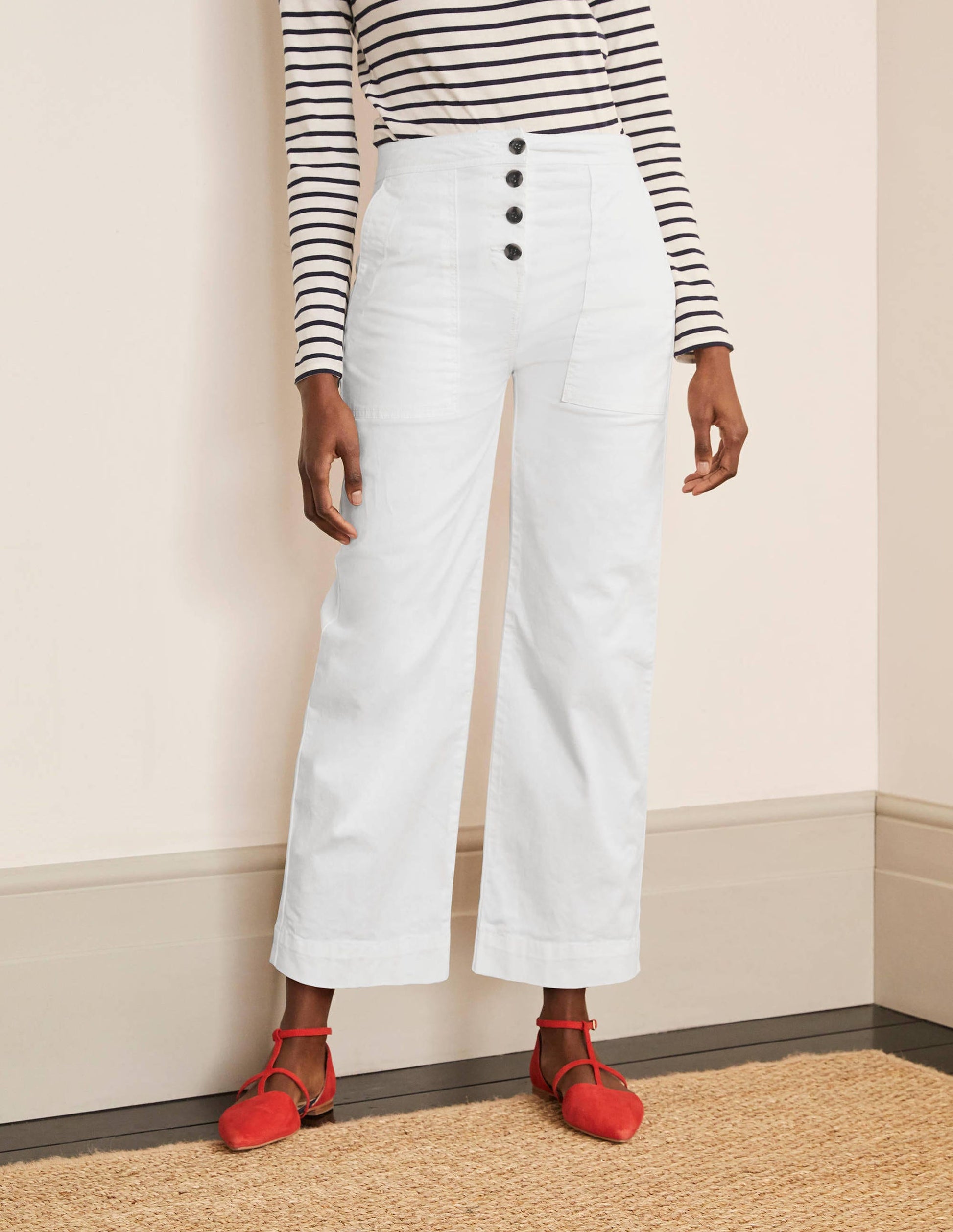 Beaufort Button Fly Trousers-White-1