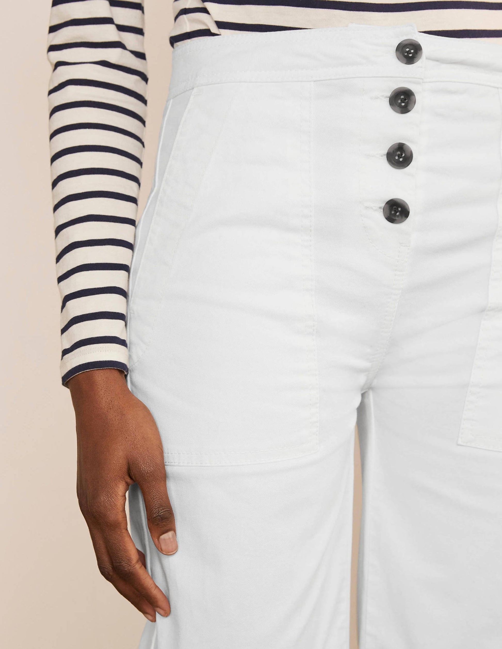 Beaufort Button Fly Trousers-White-3