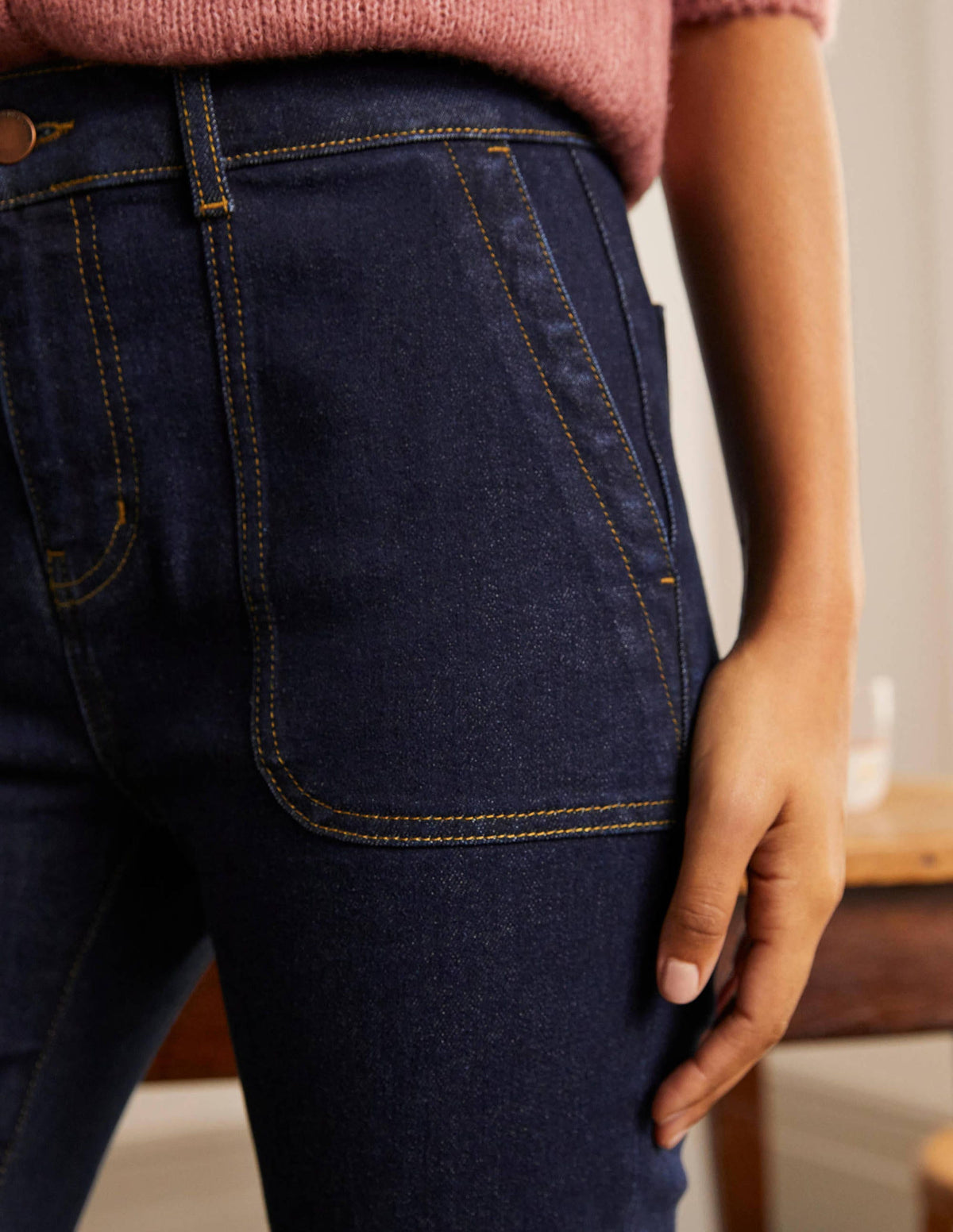 Utility Kick Flare Jeans-Indigo - Image 4