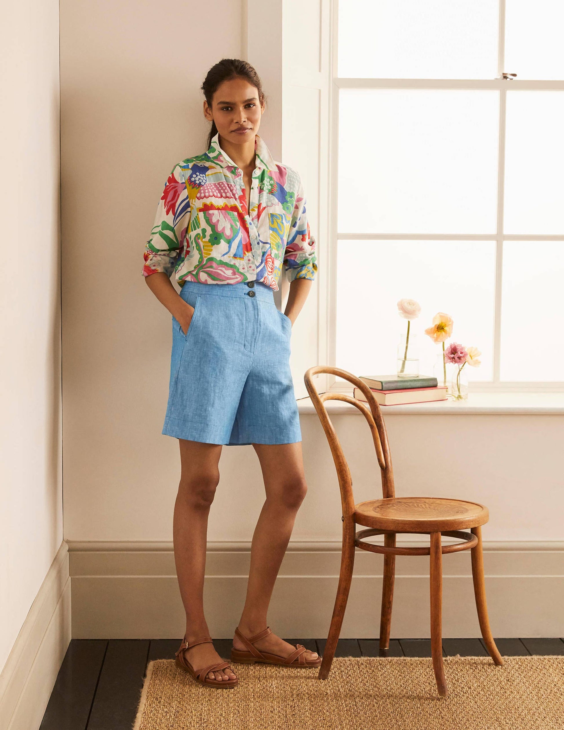 Cornwall Linen Shorts-Moroccan Blue Tonic-4