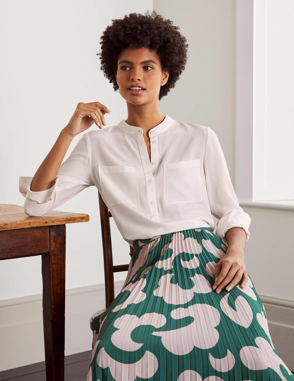 Silk Collarless Blouse-Ivory - Image 2