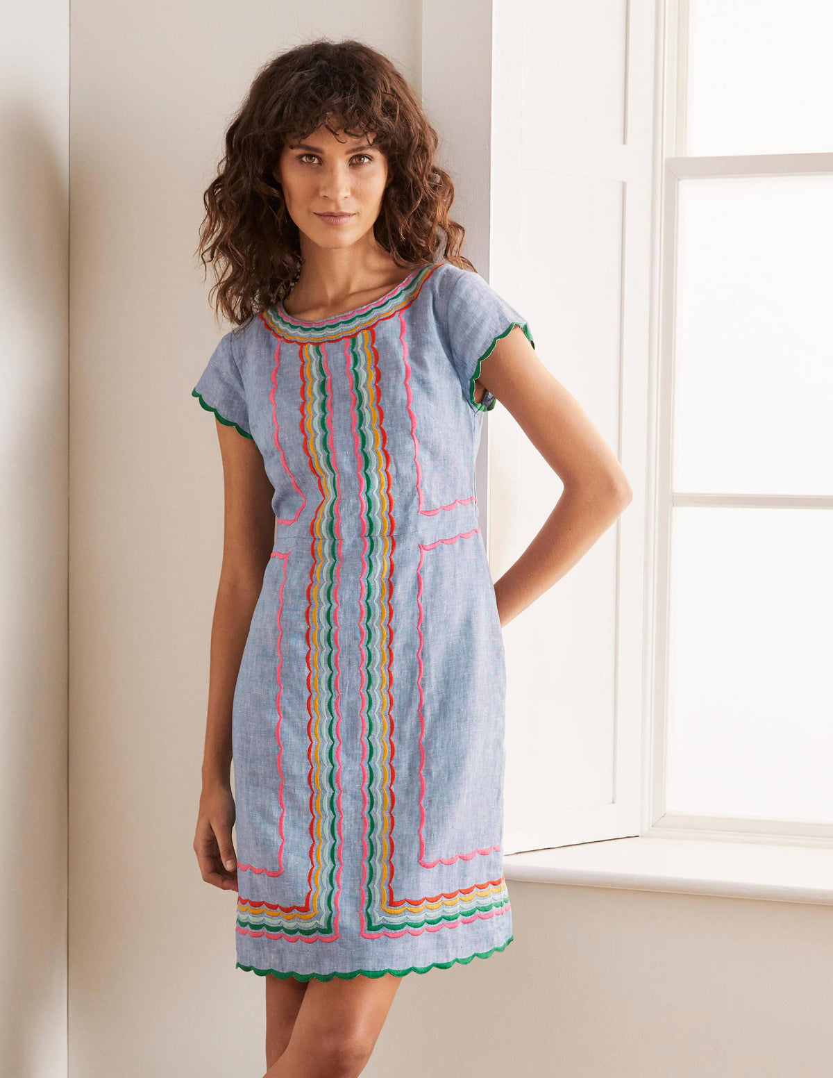Laura Linen Embroidered Dress-Light Chambray-4