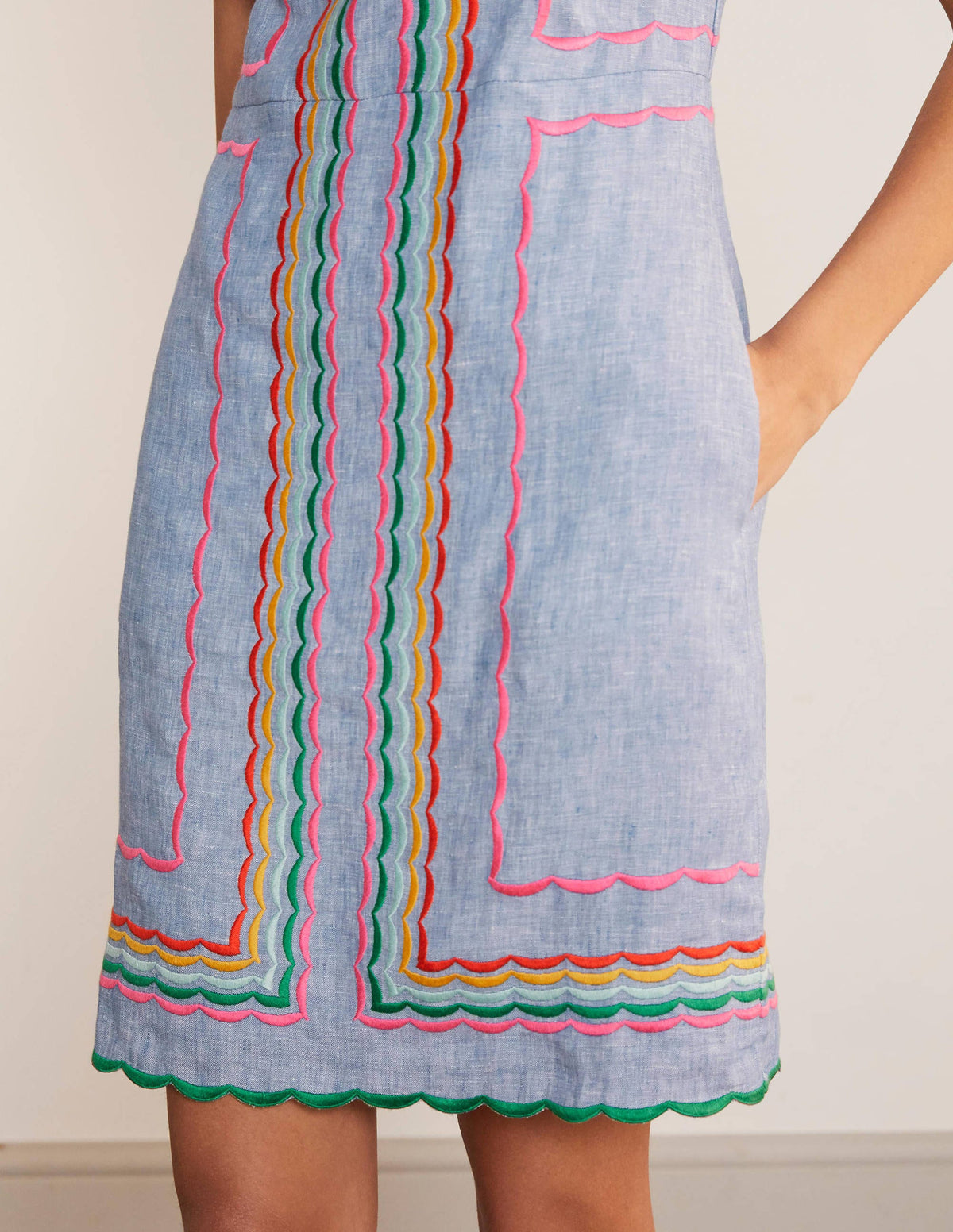 Laura Linen Embroidered Dress-Light Chambray - Image 3
