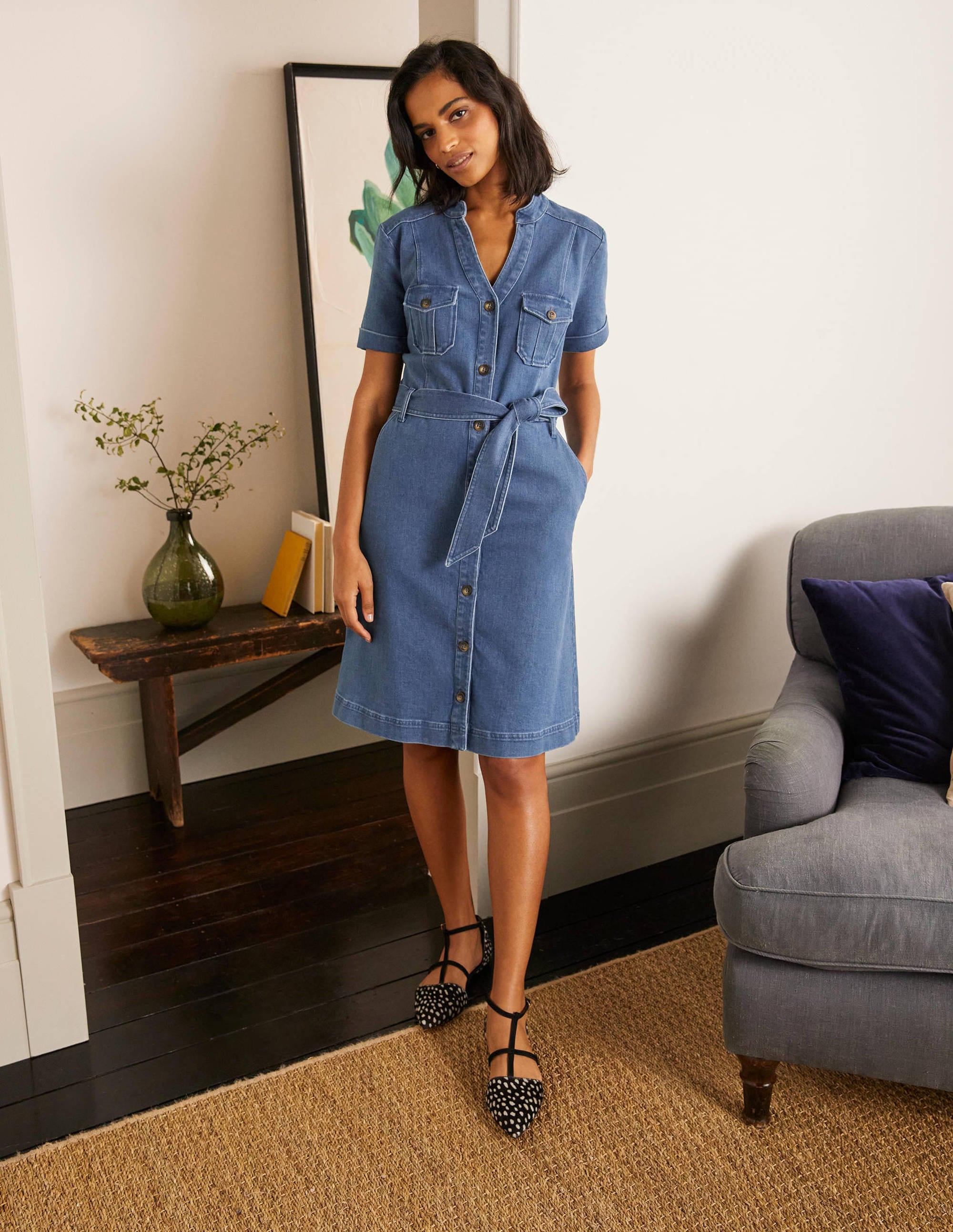 Cecily Shirt Dress-Mid Vintage Denim - Image 4