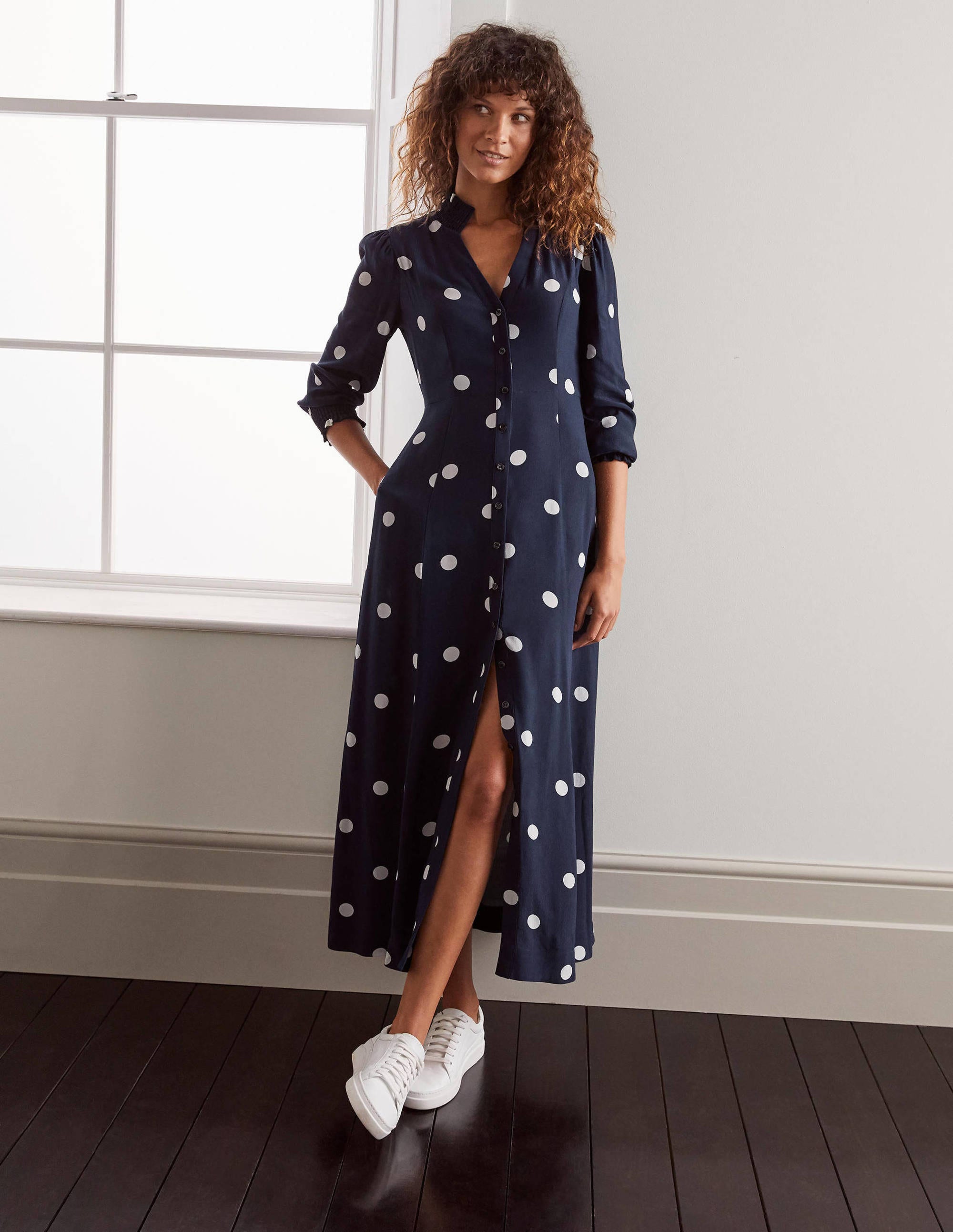 Rowan Midi Shirt Dress-French Navy, Regular Dot Large - Image 1