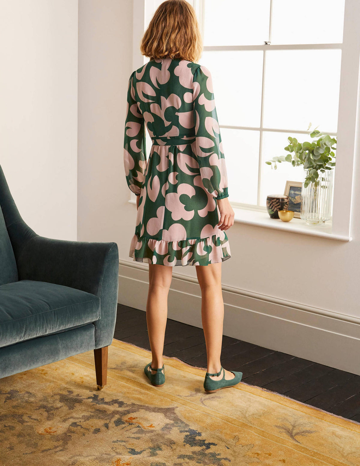 Lottie Belted Dress-Palm Leaf, Dream Cloud - Image 2