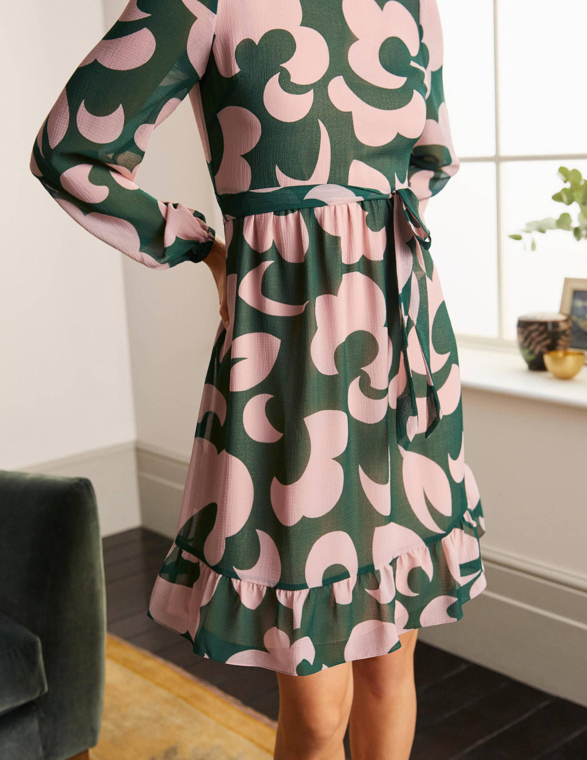 Lottie Belted Dress-Palm Leaf, Dream Cloud-3